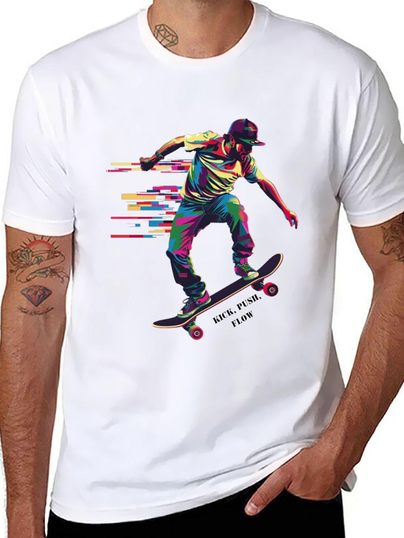 Black Skateboarder Graphic Tee - Kick, Push, Flow view 8