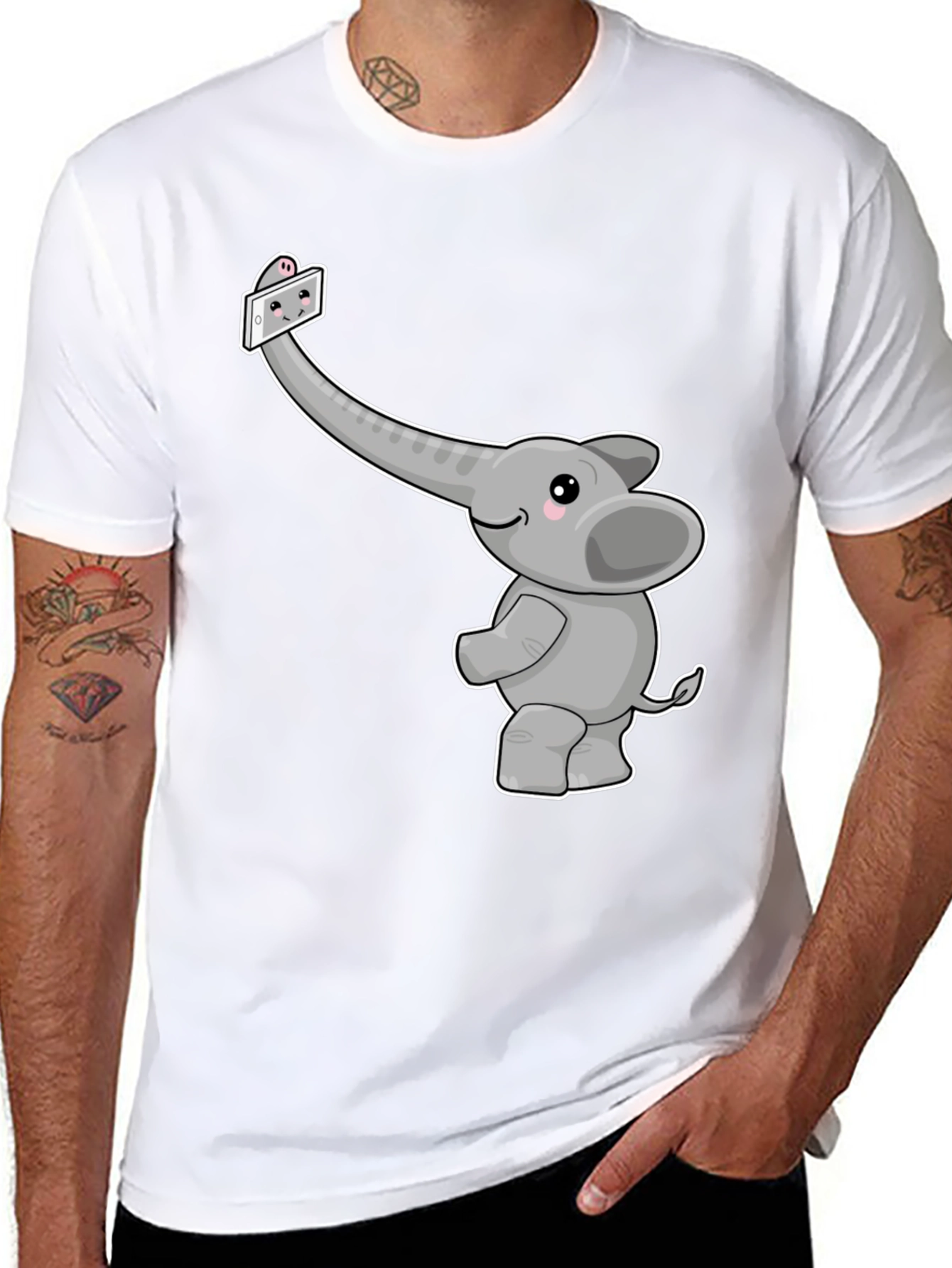 Black Elephant Selfie Graphic Tee - Cute Animal Shirt view 8