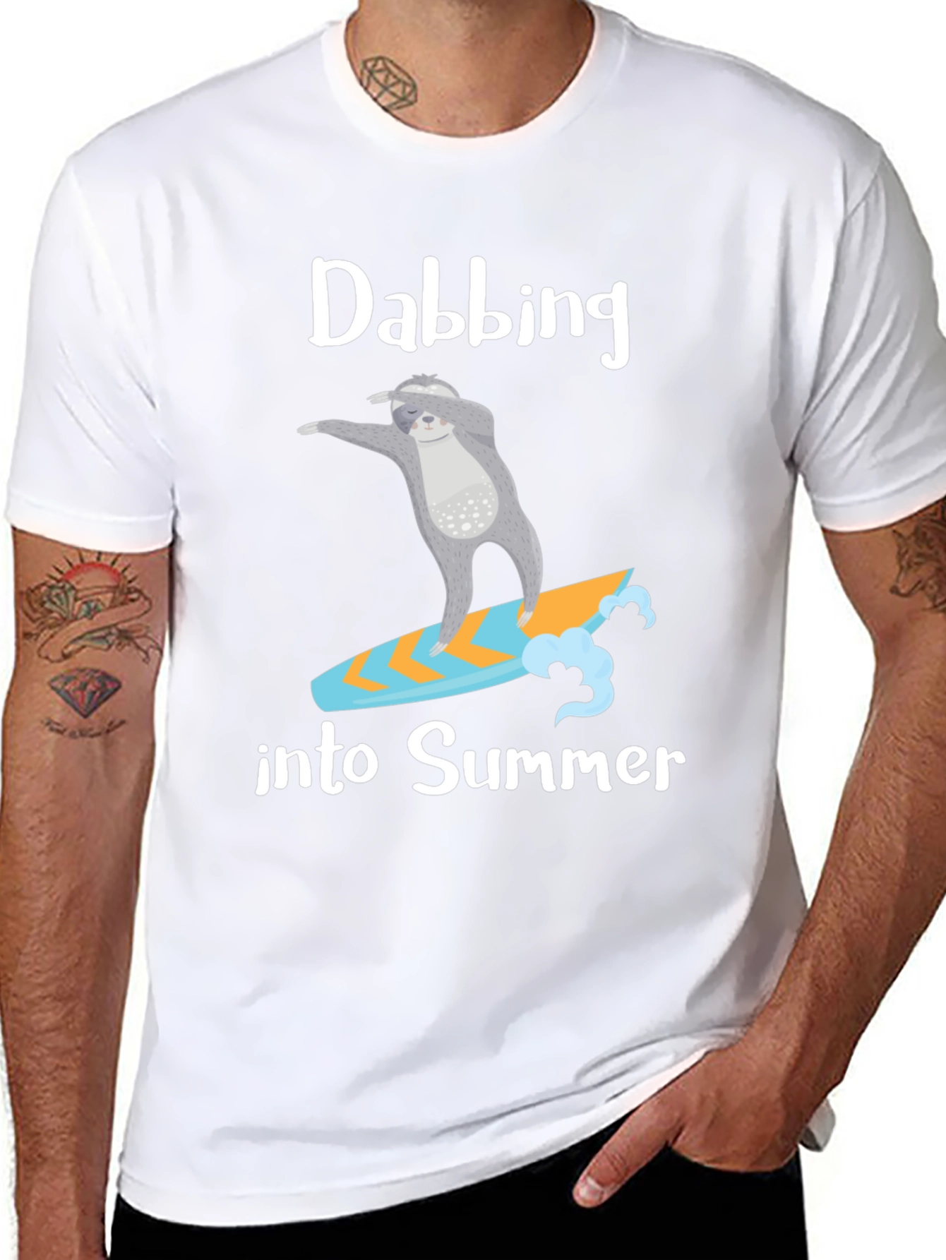 Black Dabbing Sloth Summer T-Shirt - Surfing Tee view 8