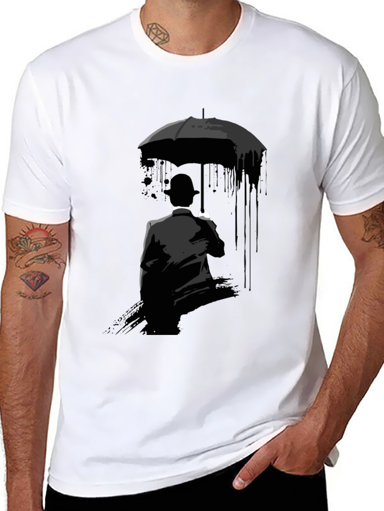 Black Umbrella Man Graphic Tee - Stylish Black T-Shirt view 8