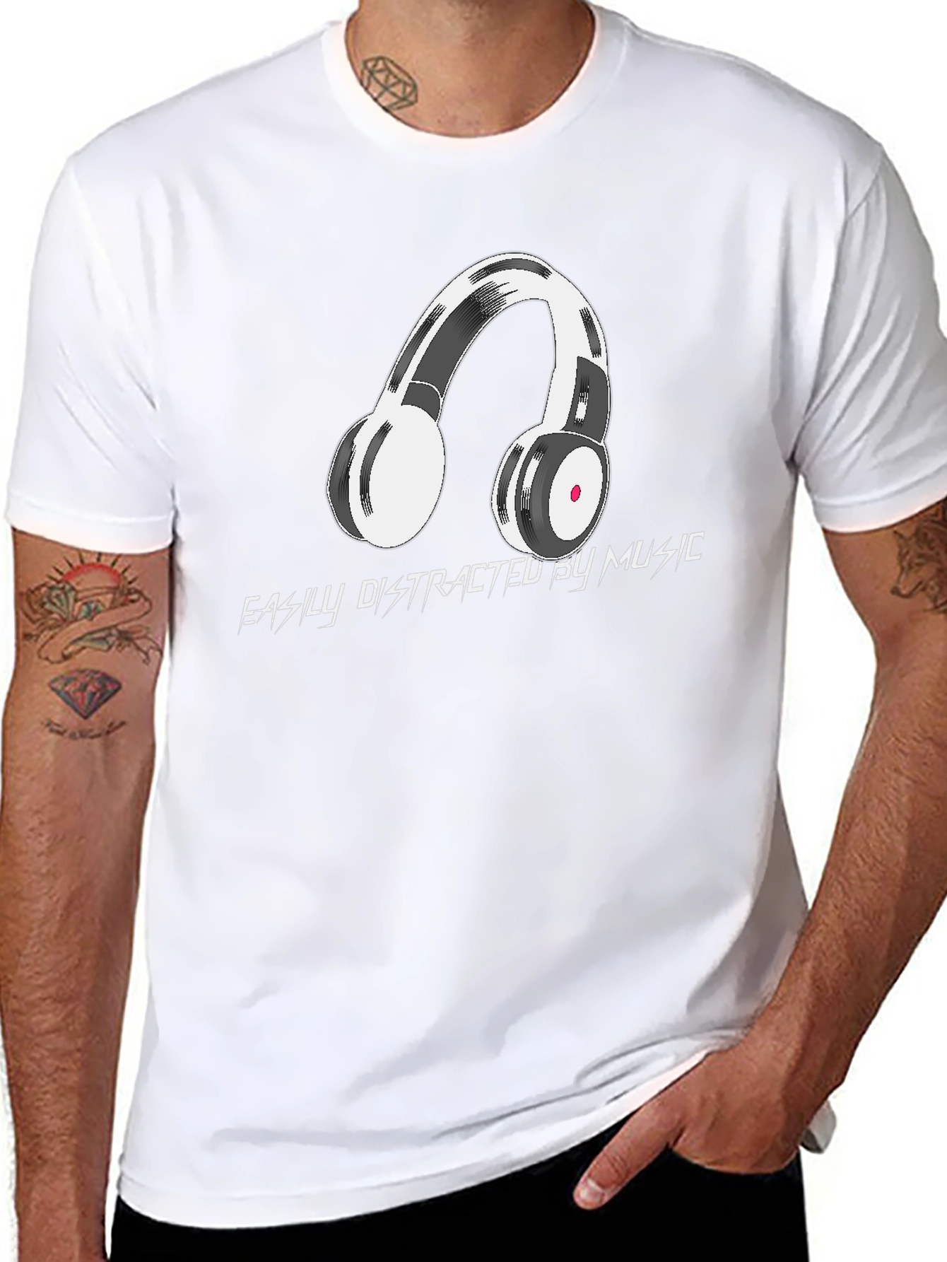 Black Easily Distracted by Music Graphic Tee view 8
