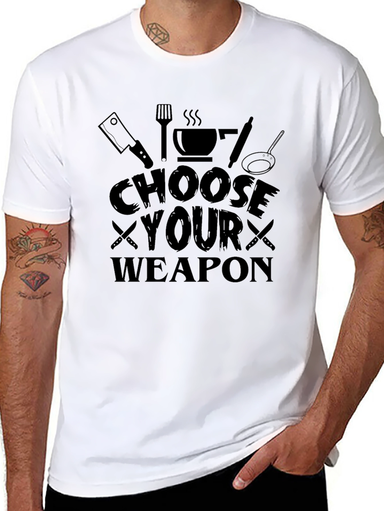 Black Choose Your Weapon Chef T-Shirt - Culinary Humor view 8