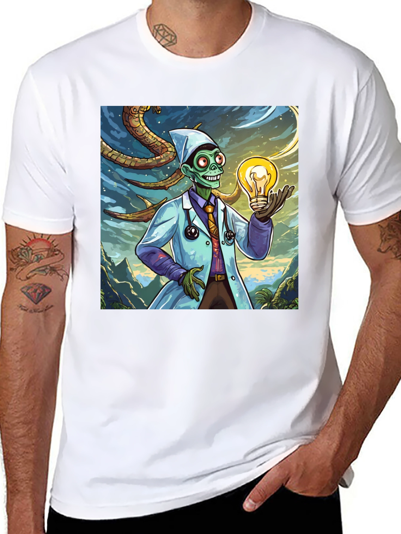 Black Zombie Doctor Idea T-Shirt - Brainy & Unique Graphic Tee view 8