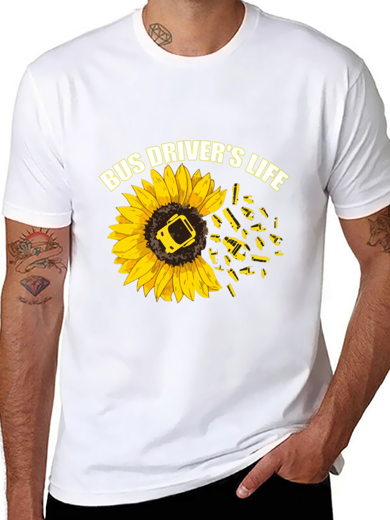 Black Bus Driver's Life Sunflower Graphic T-Shirt view 8