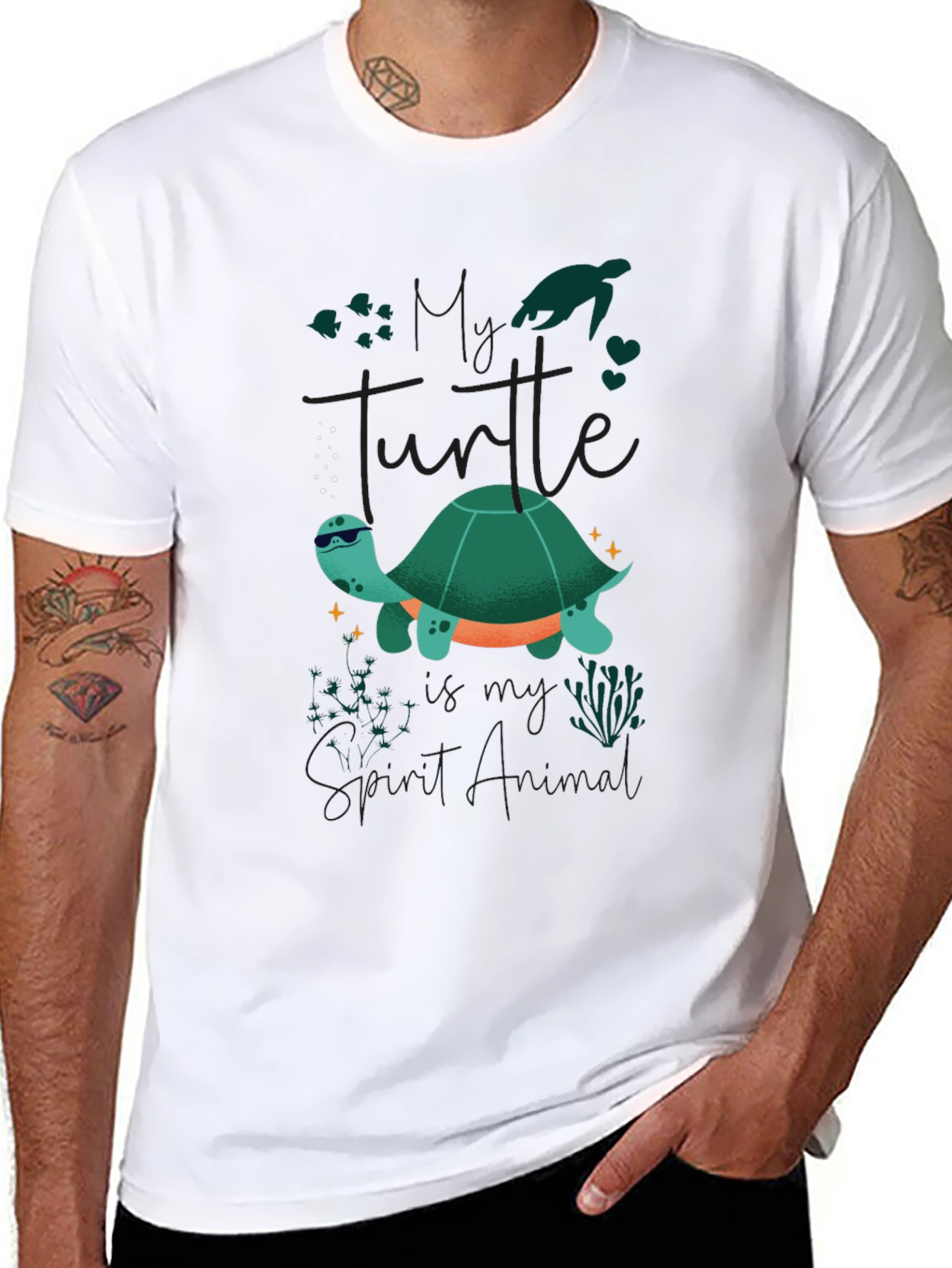Black Cool Turtle Graphic Tee - Black Casual T-Shirt view 8