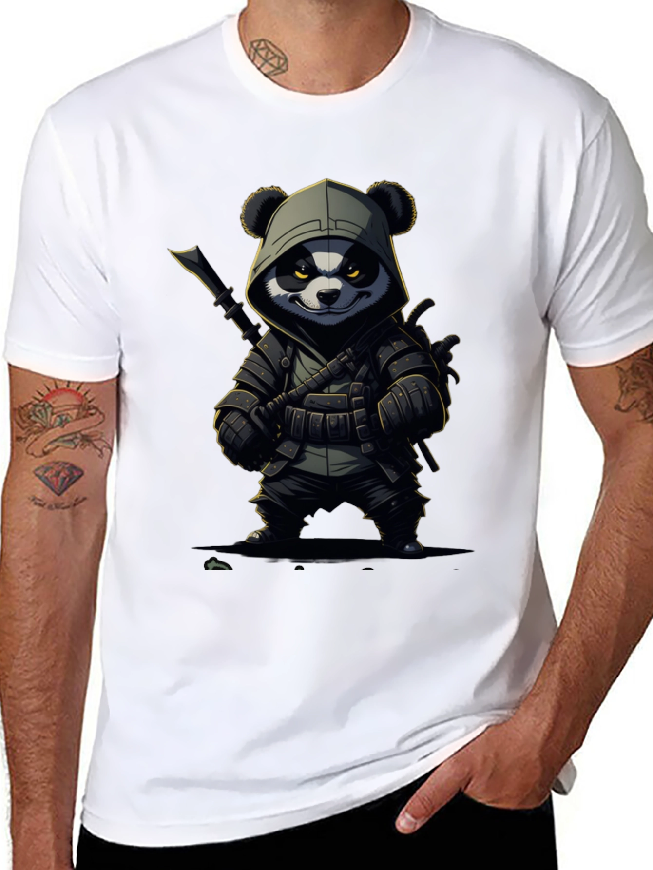Black Panda Warrior T-Shirt - Black Cotton Tee view 8