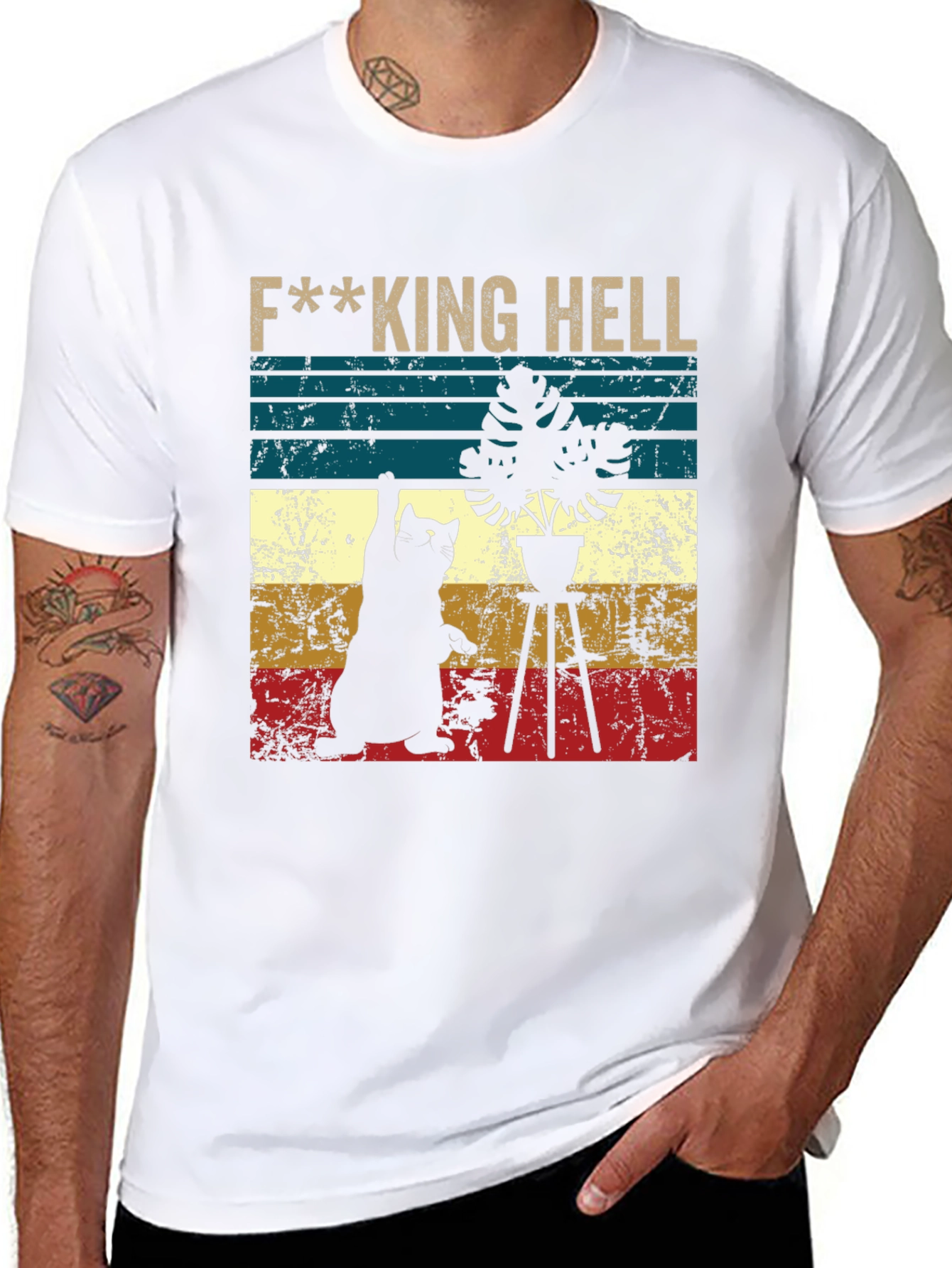 Black F***ing Hell Cat & Plant Graphic Tee - Unisex view 8
