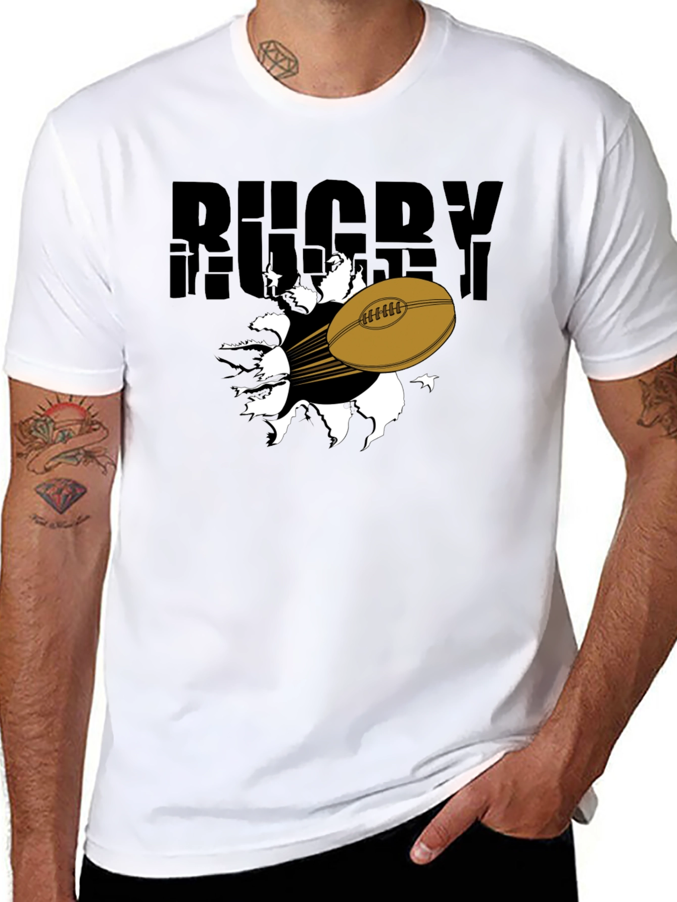 Black Rugby Ball Graphic T-Shirt - Black view 8
