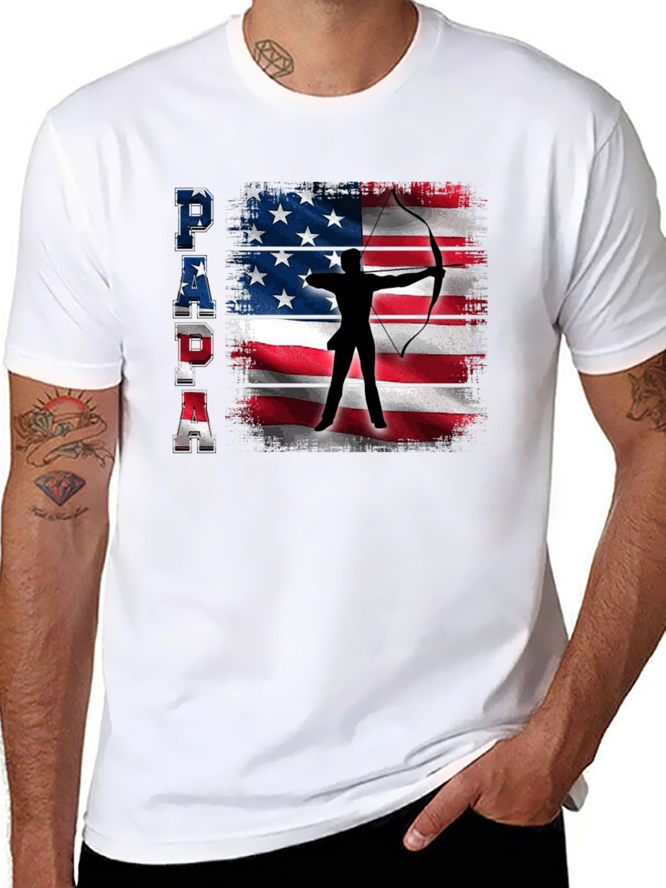 Black Patriotic Archer Dad T-Shirt - USA Flag Bow Hunting view 8