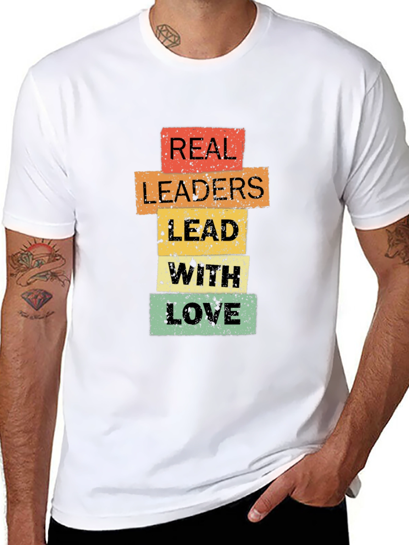 Black Real Leaders Lead With Love T-Shirt - Positive Message Tee view 8