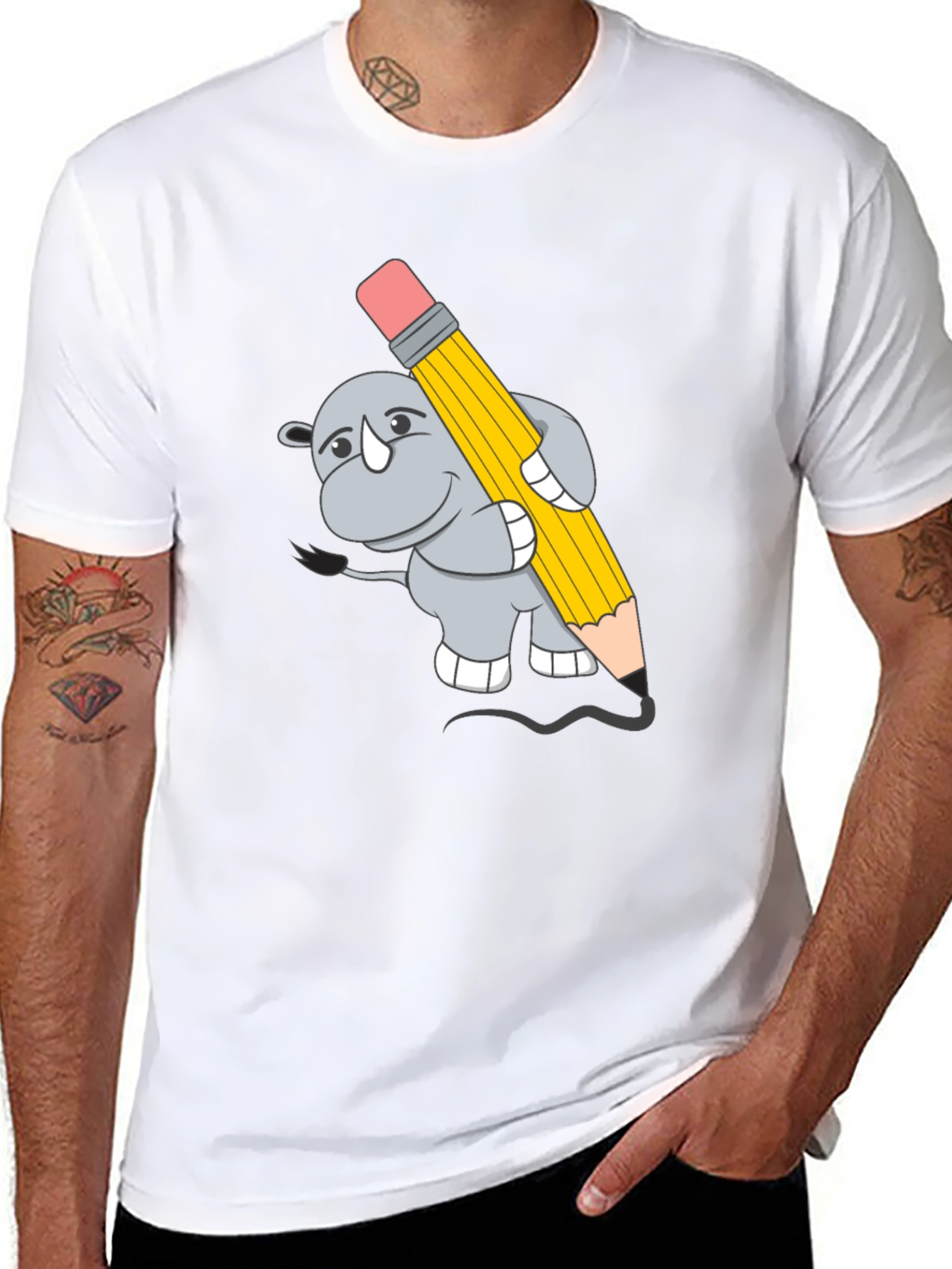 Black Rhino Artist Tee - Cartoon Animal Graphic T-Shirt view 8