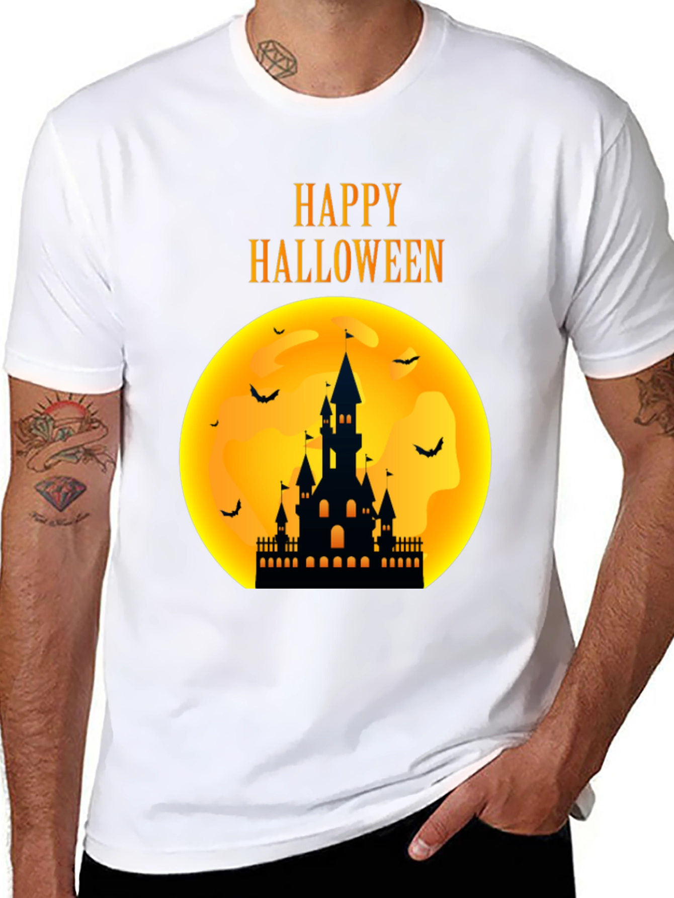 Black Happy Halloween Castle T-Shirt view 8