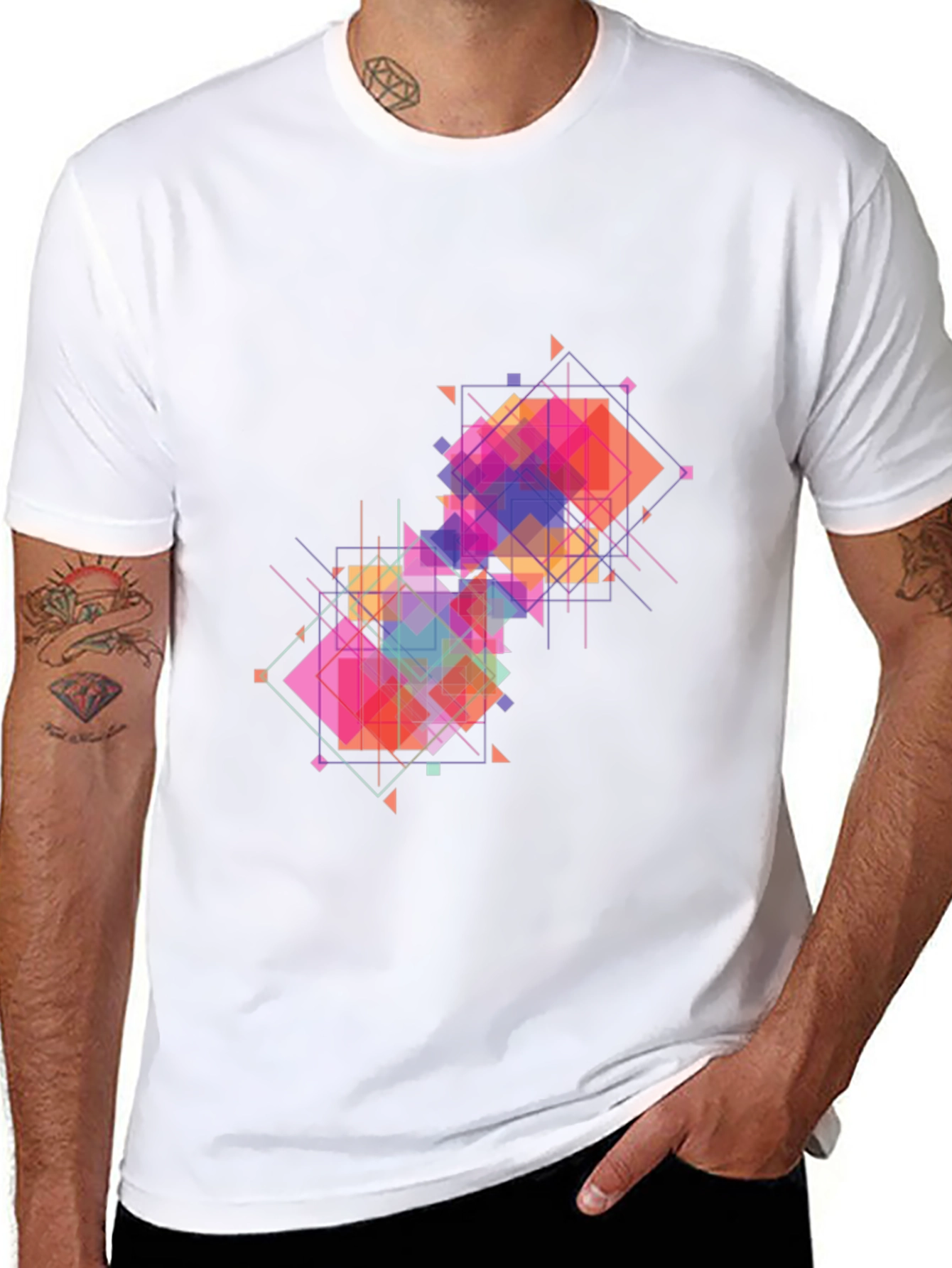 Black Geometric Pattern Graphic Tee - Modern Art Shirt view 8