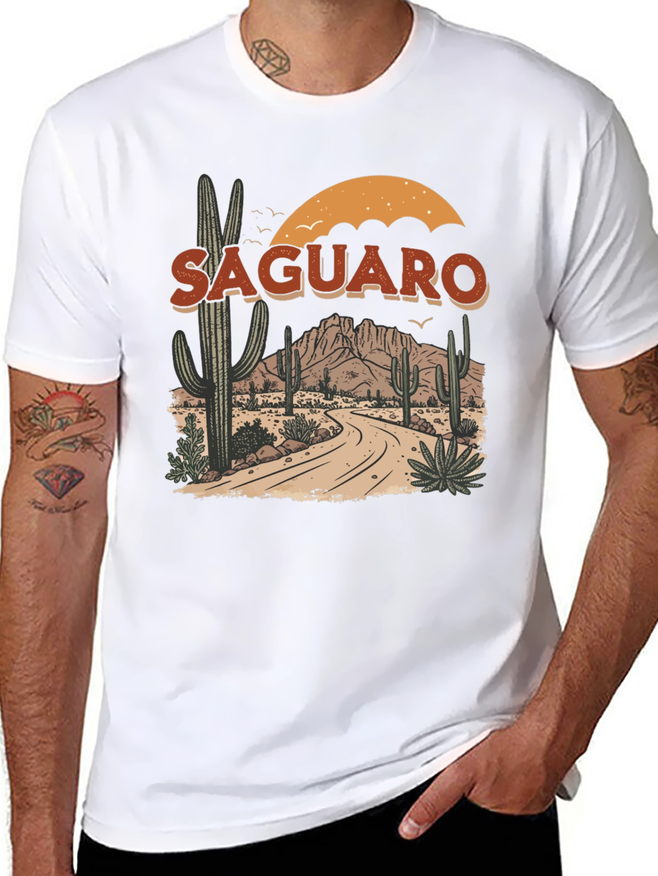 Black Saguaro Desert Graphic Tee - Black Cotton T-Shirt view 8