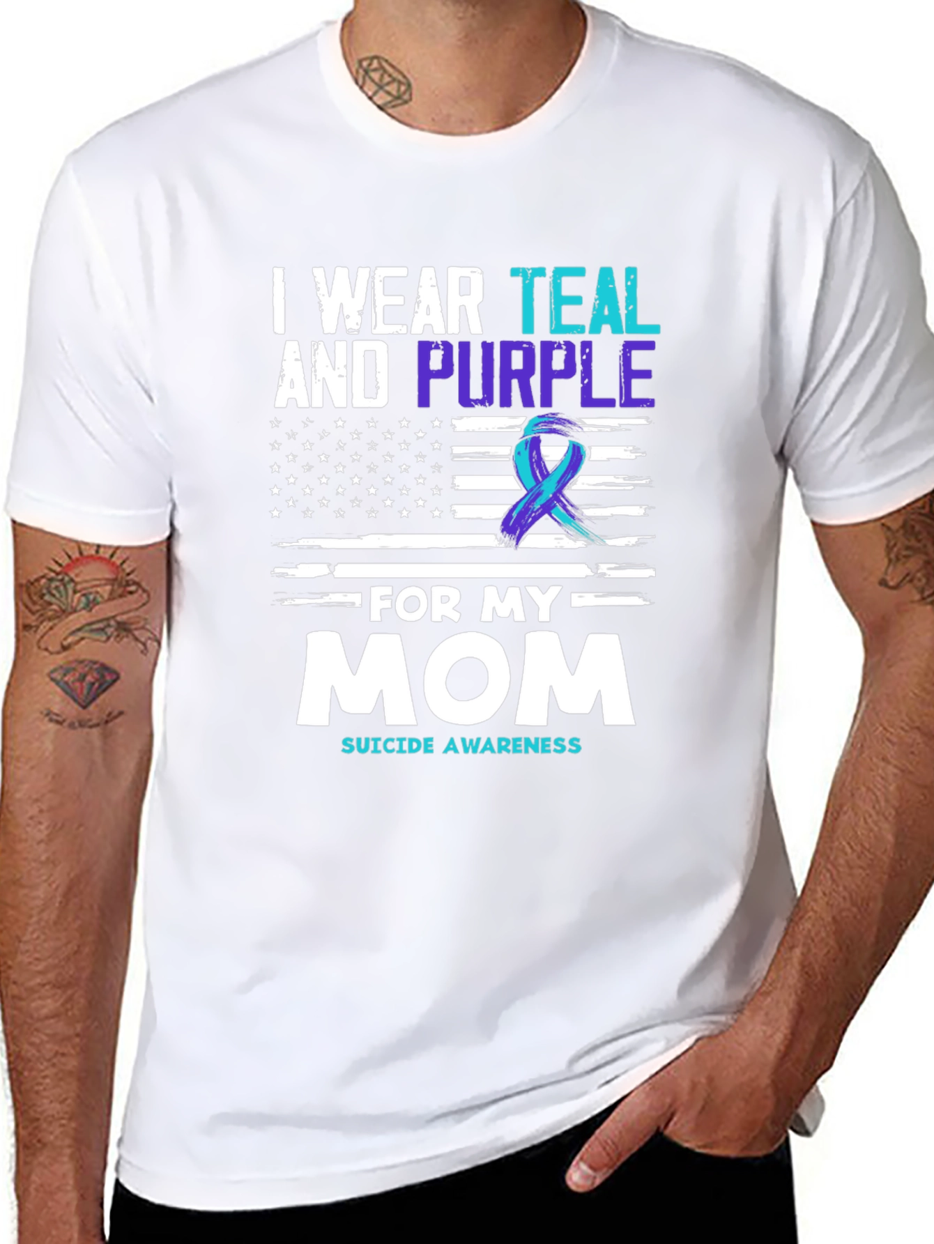 Black Teal & Purple Suicide Awareness T-Shirt - For My Mom view 8