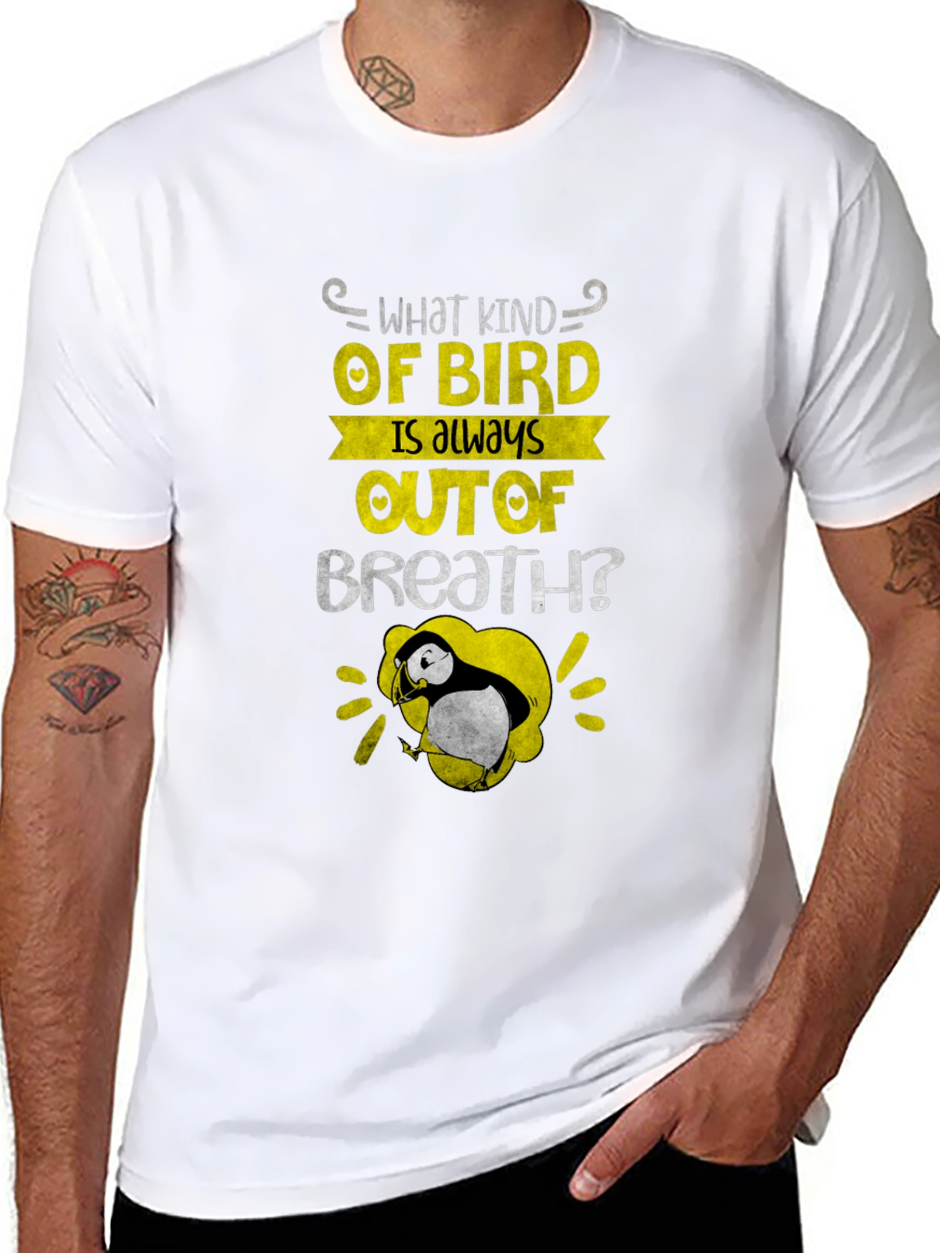 Black Out of Breath Puffin Joke T-Shirt view 8