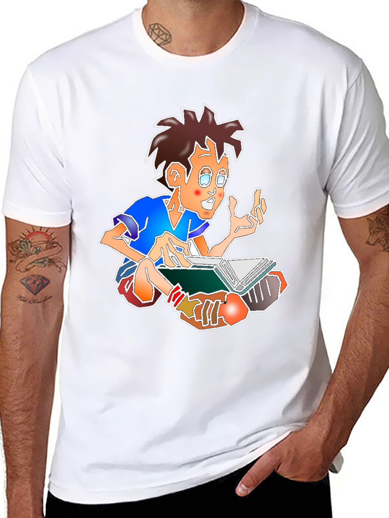 Black Cartoon Boy Reading Book Black Tee view 8