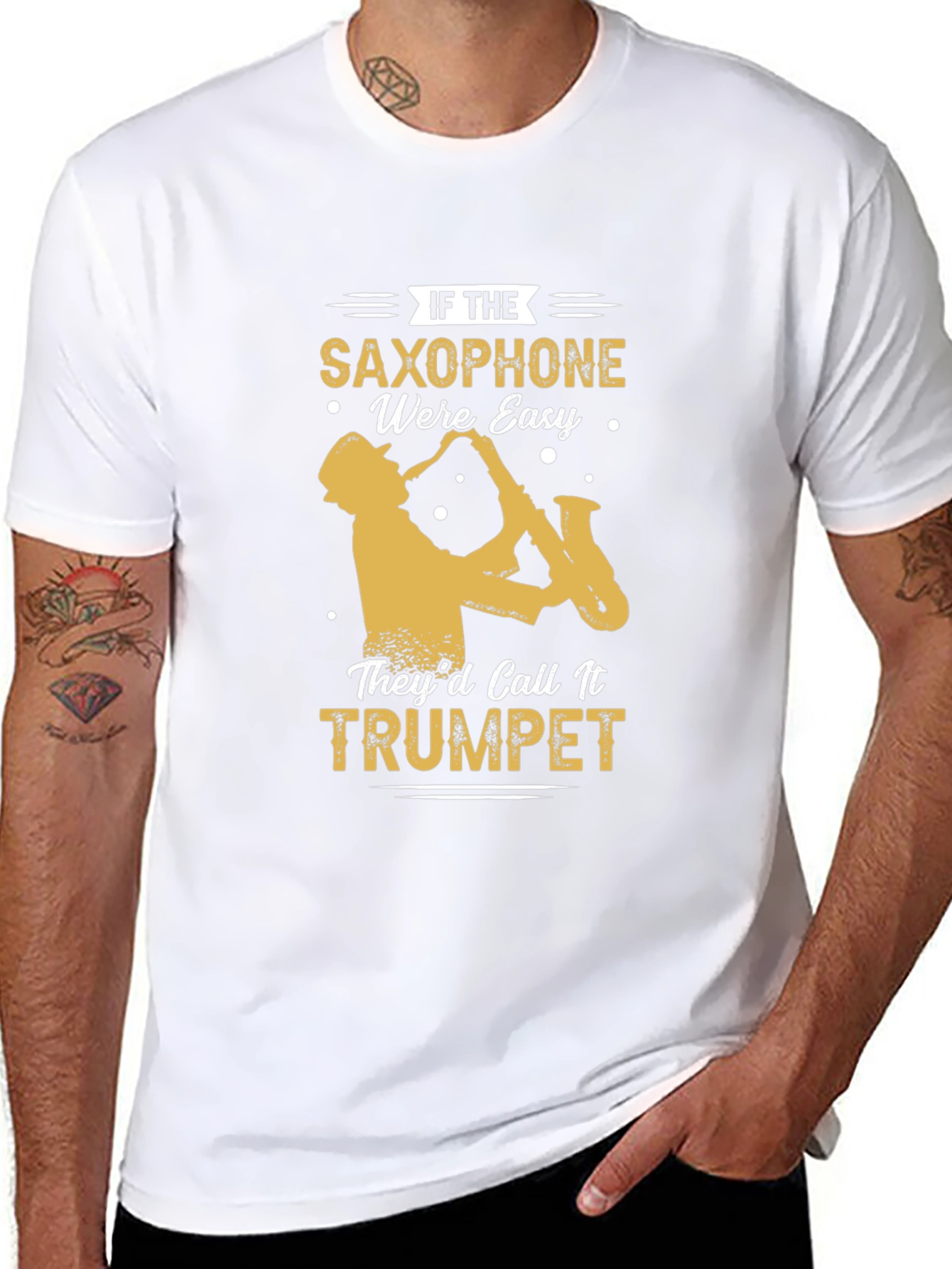 Black Saxophone T-Shirt - If Saxophone Were Easy They'd Call It Trumpet view 8