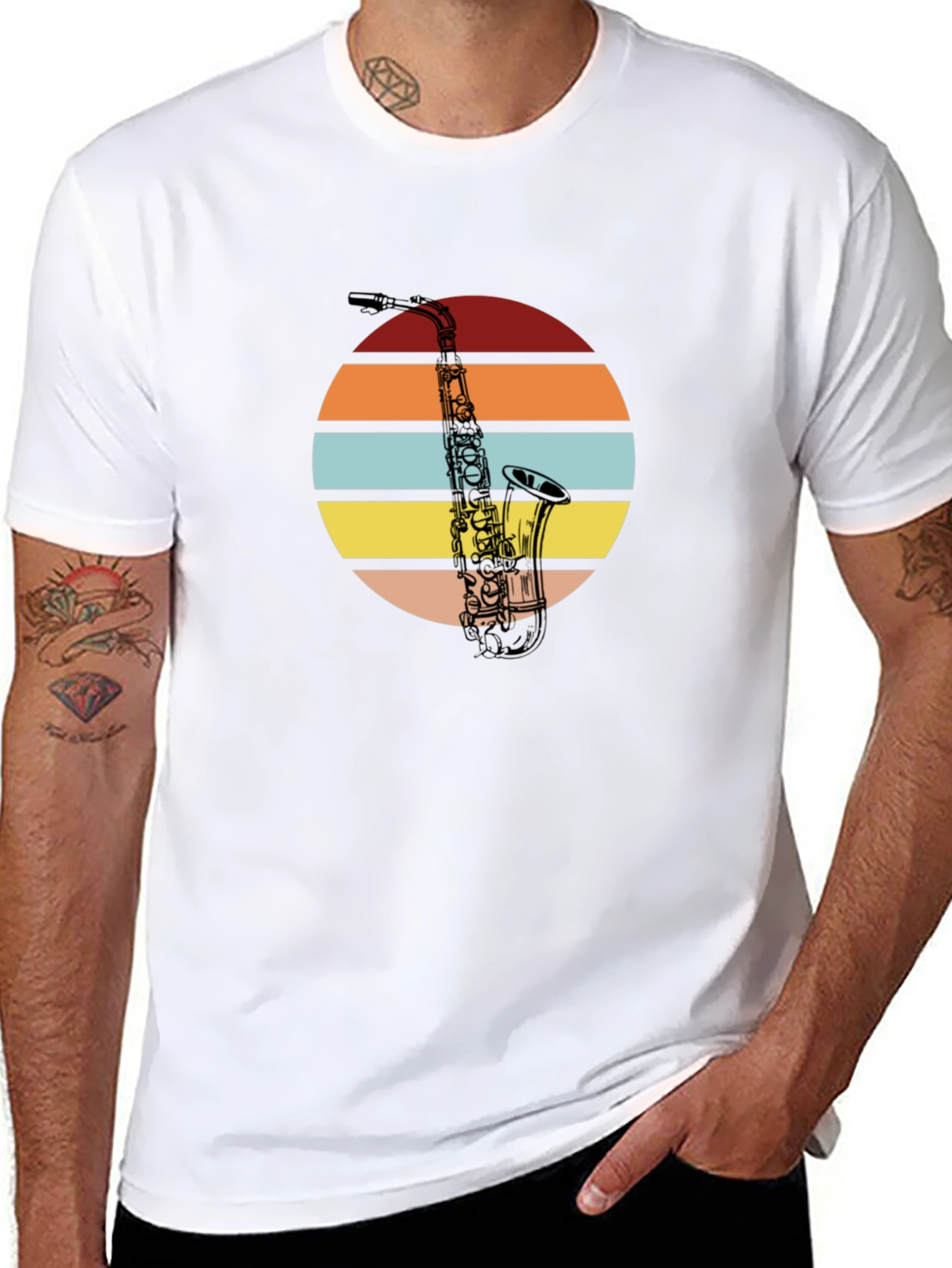 Black Saxophone Sunset Graphic Tee - Vintage Style view 8