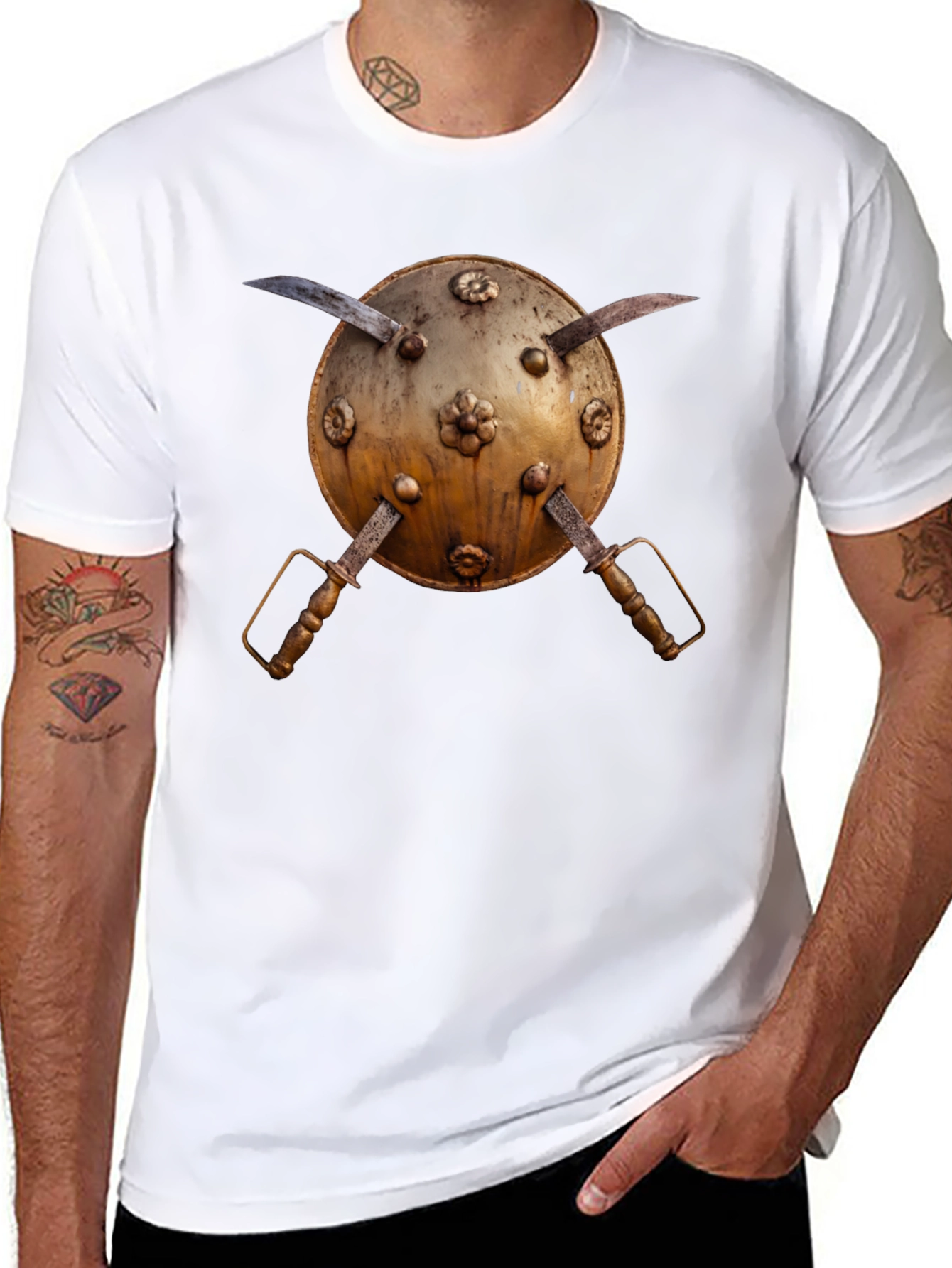 Black Medieval Shield and Sword Graphic Tee view 8