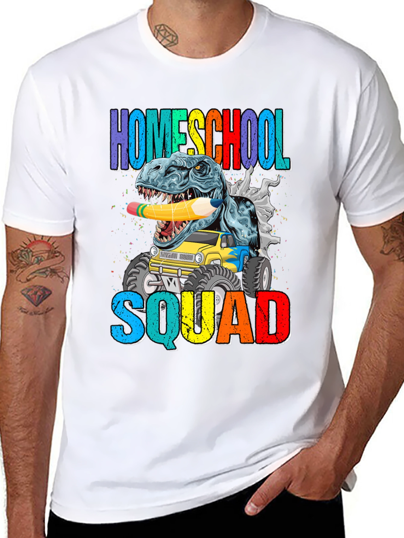 Black Homeschool Squad T-Shirt Dinosaur Monster Truck view 8