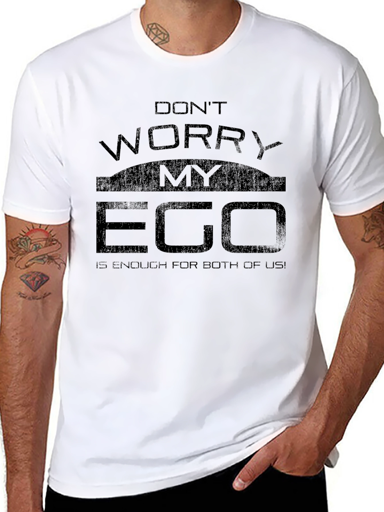Black Humorous Ego T-Shirt - "Don't Worry, My Ego Is Enough" view 8