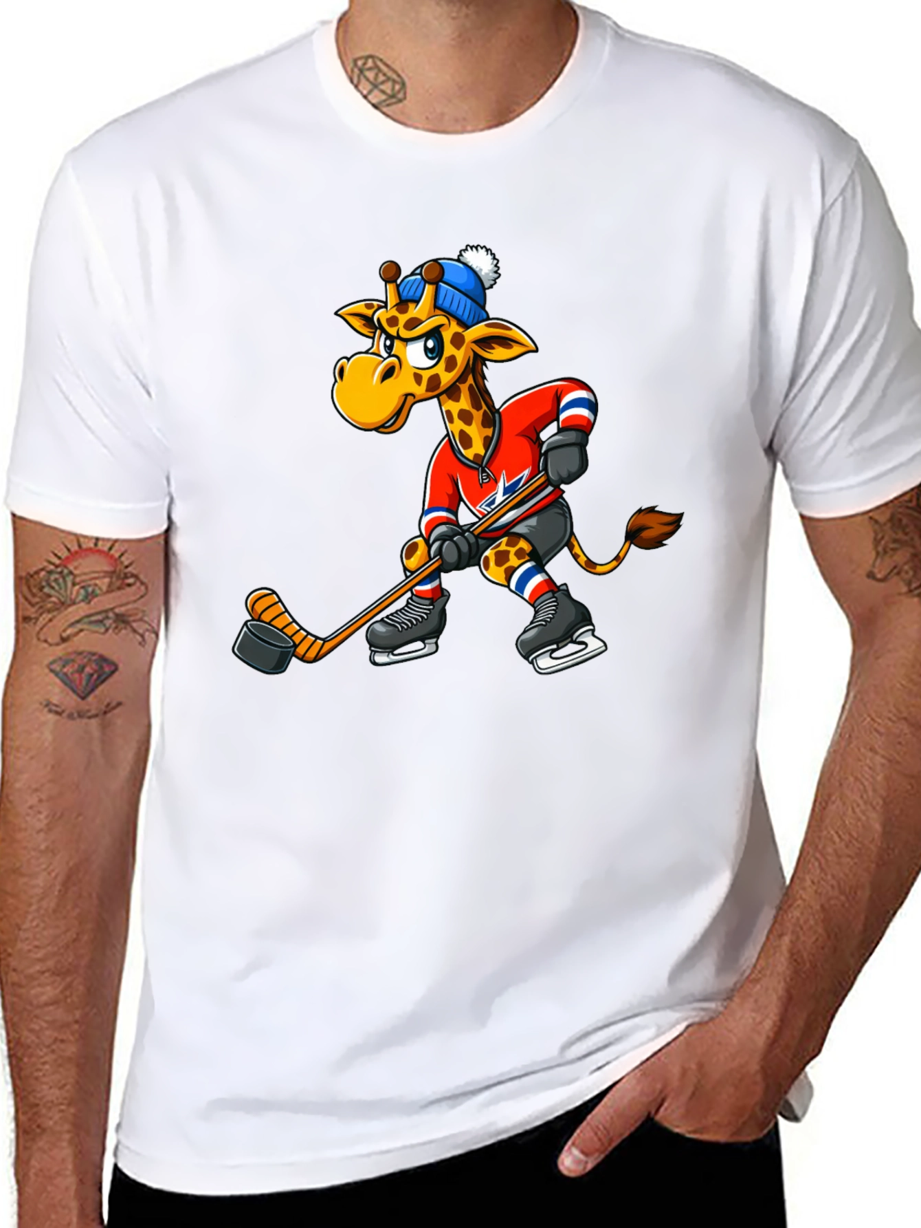 Black Hockey Giraffe Graphic Tee - Black Cotton T-Shirt view 8