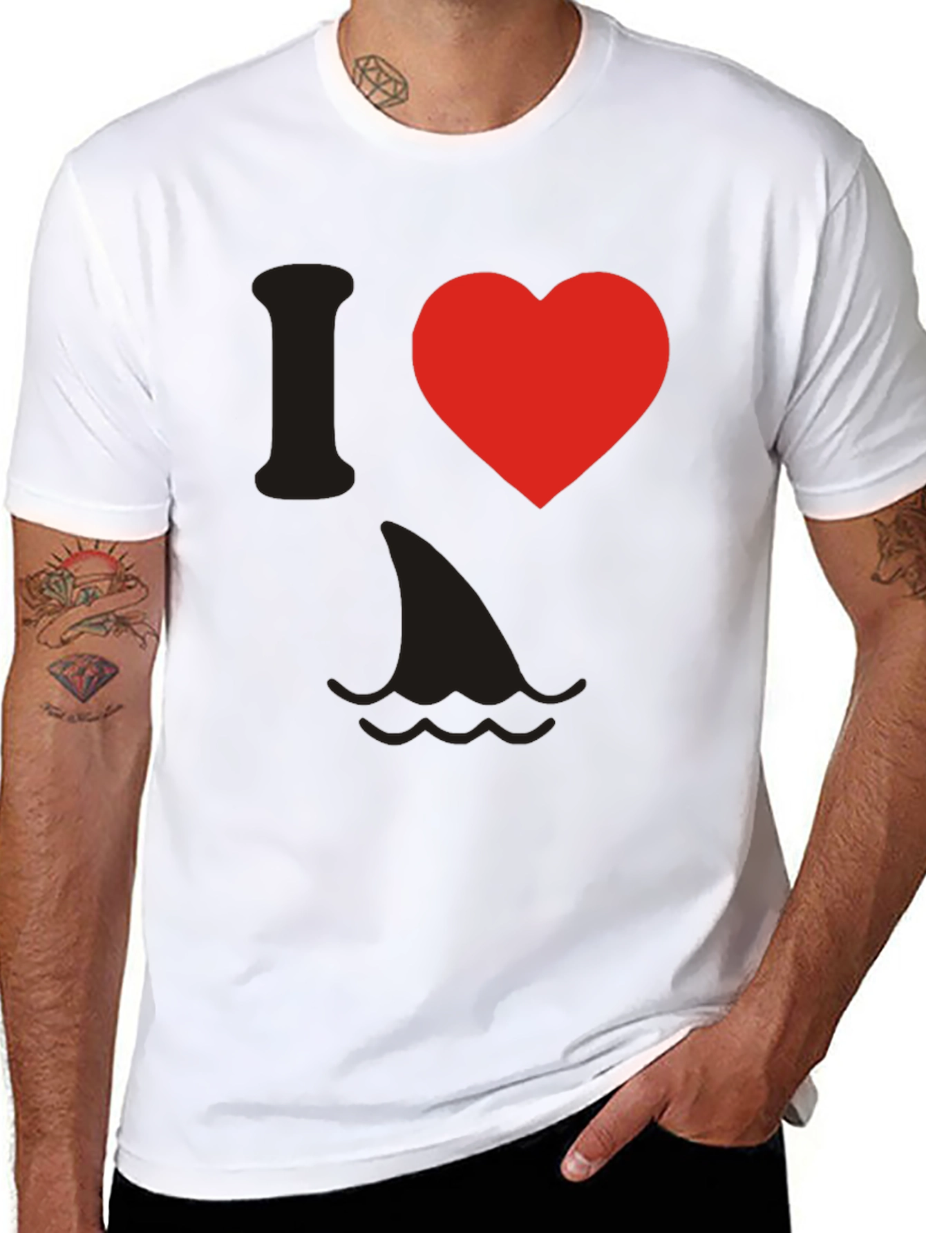 Black I Love Sharks T-Shirt - Novelty Graphic Tee view 8
