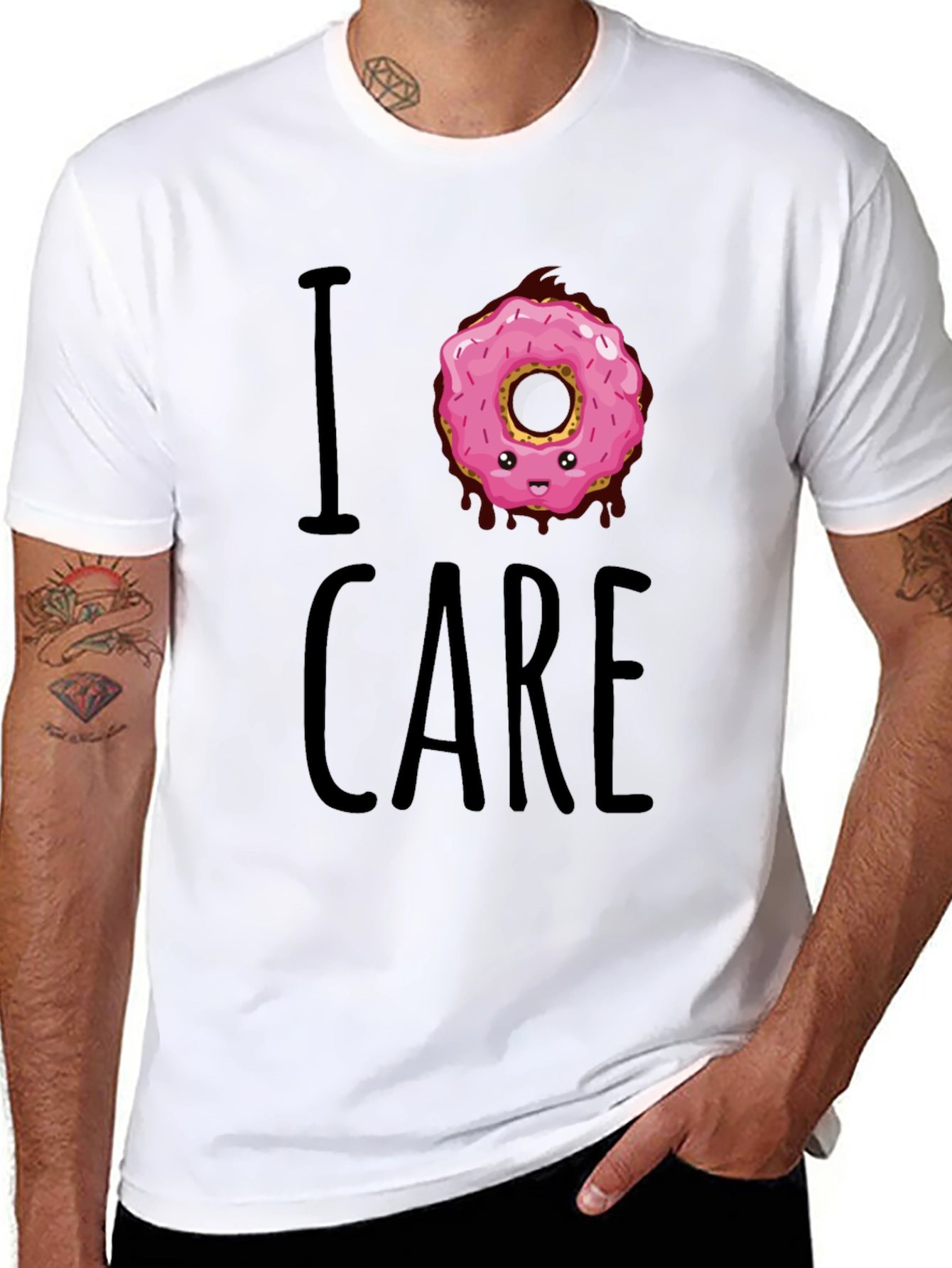 Black I Donut Care T-Shirt - Funny Graphic Tee view 8