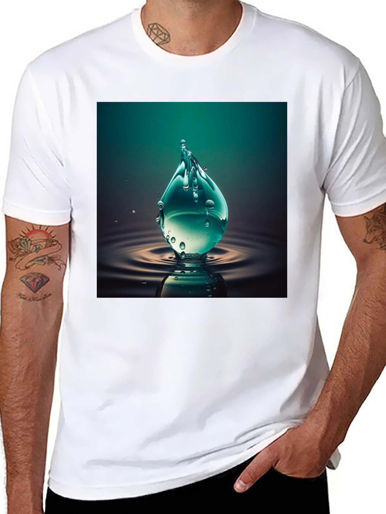 Black Water Drop Graphic Tee - Cool Black T-Shirt view 8
