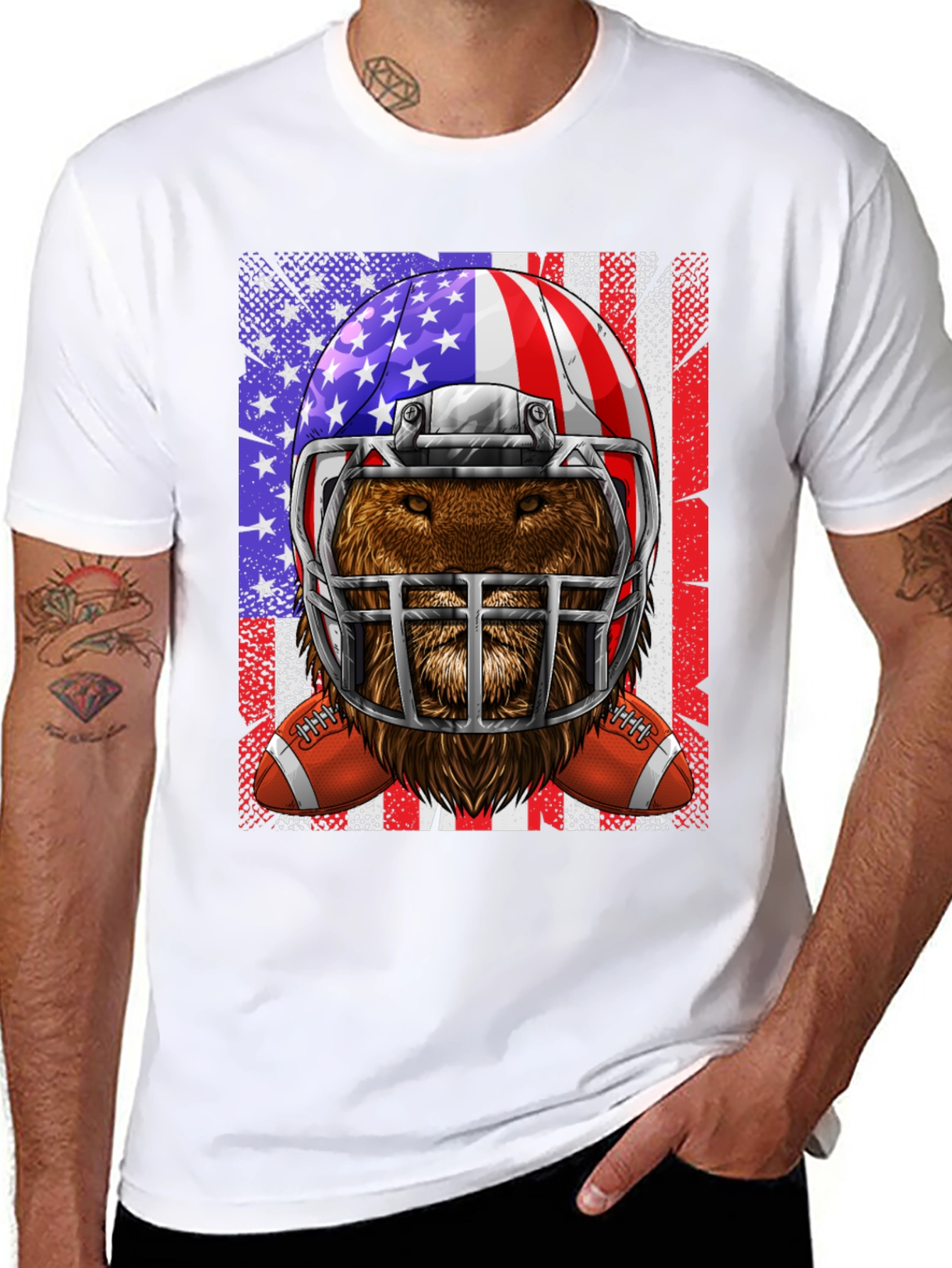 Black Football Bear USA Flag Graphic Tee view 8
