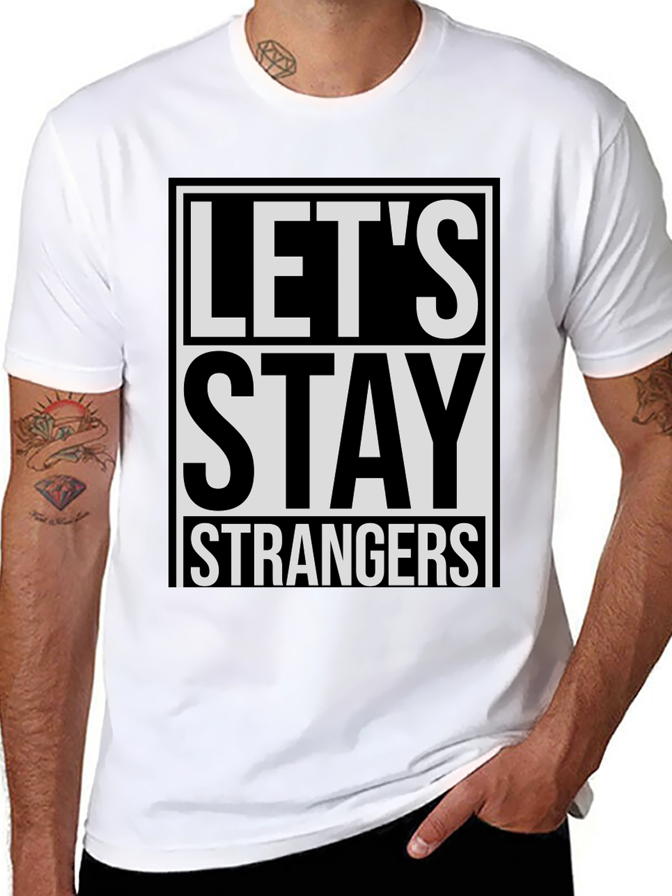 Black Let's Stay Strangers Graphic Tee - Casual Style view 8