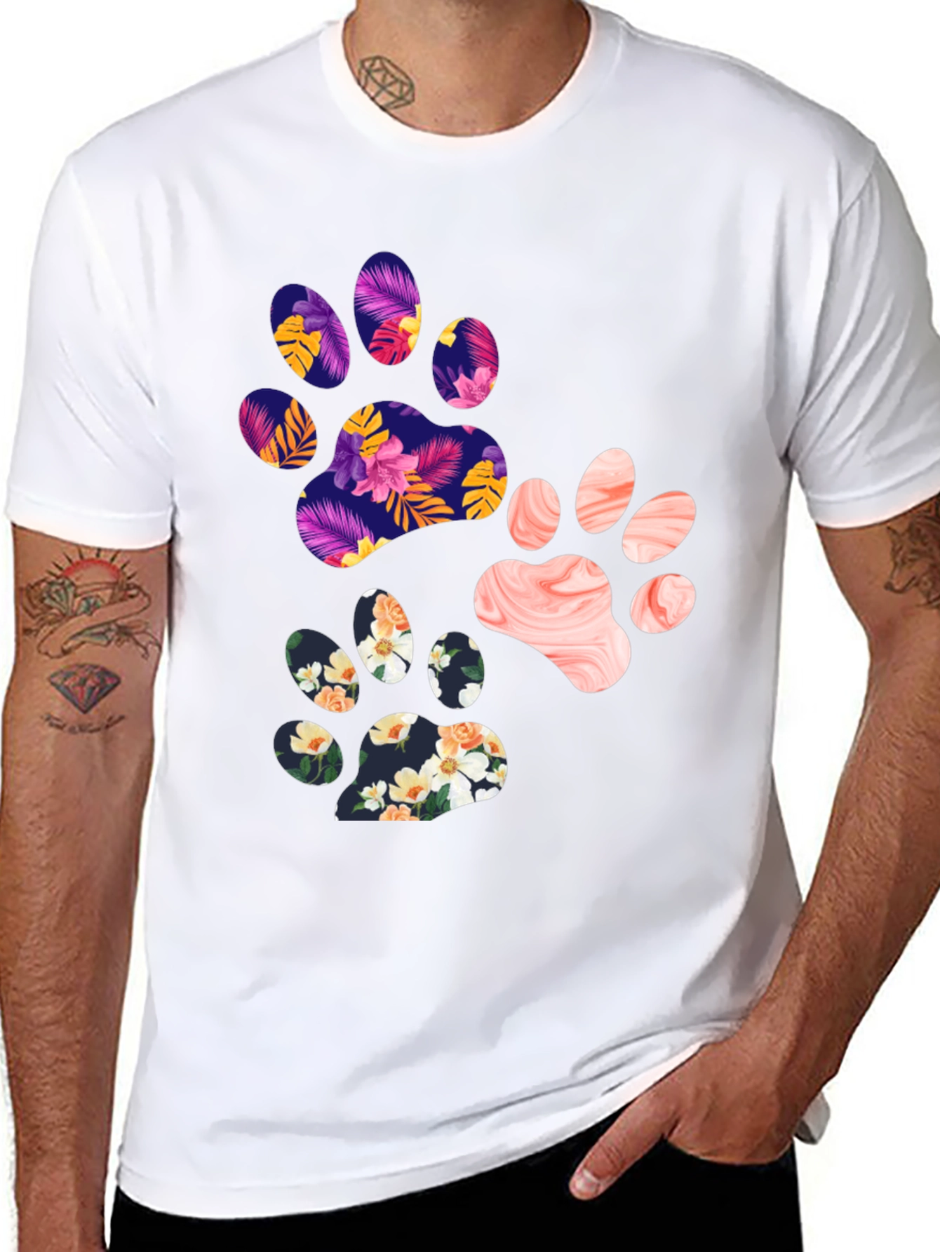 Black Floral Paw Print Graphic Tee - Unisex view 8