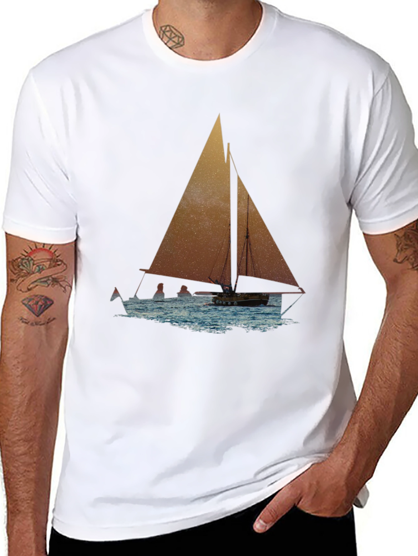 Black Sailboat Graphic Tee - Black Cotton Blend view 8