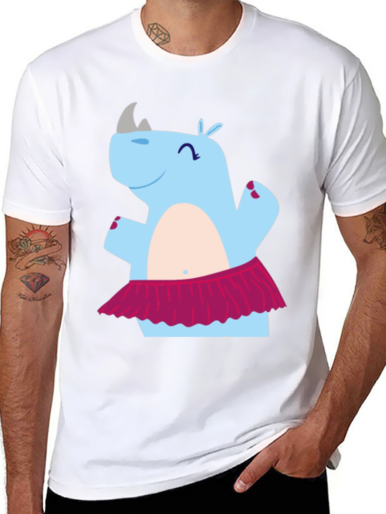 Black Dancing Rhino T-Shirt - Cute Cartoon Tee view 8