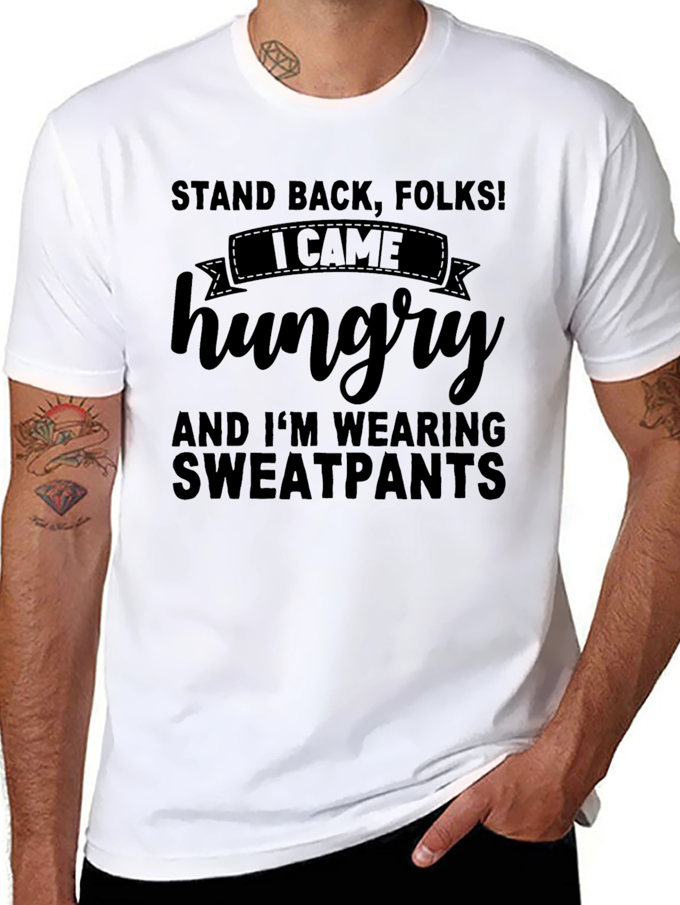 Black Stand Back, Folks! Hungry Sweatpants T-Shirt view 8