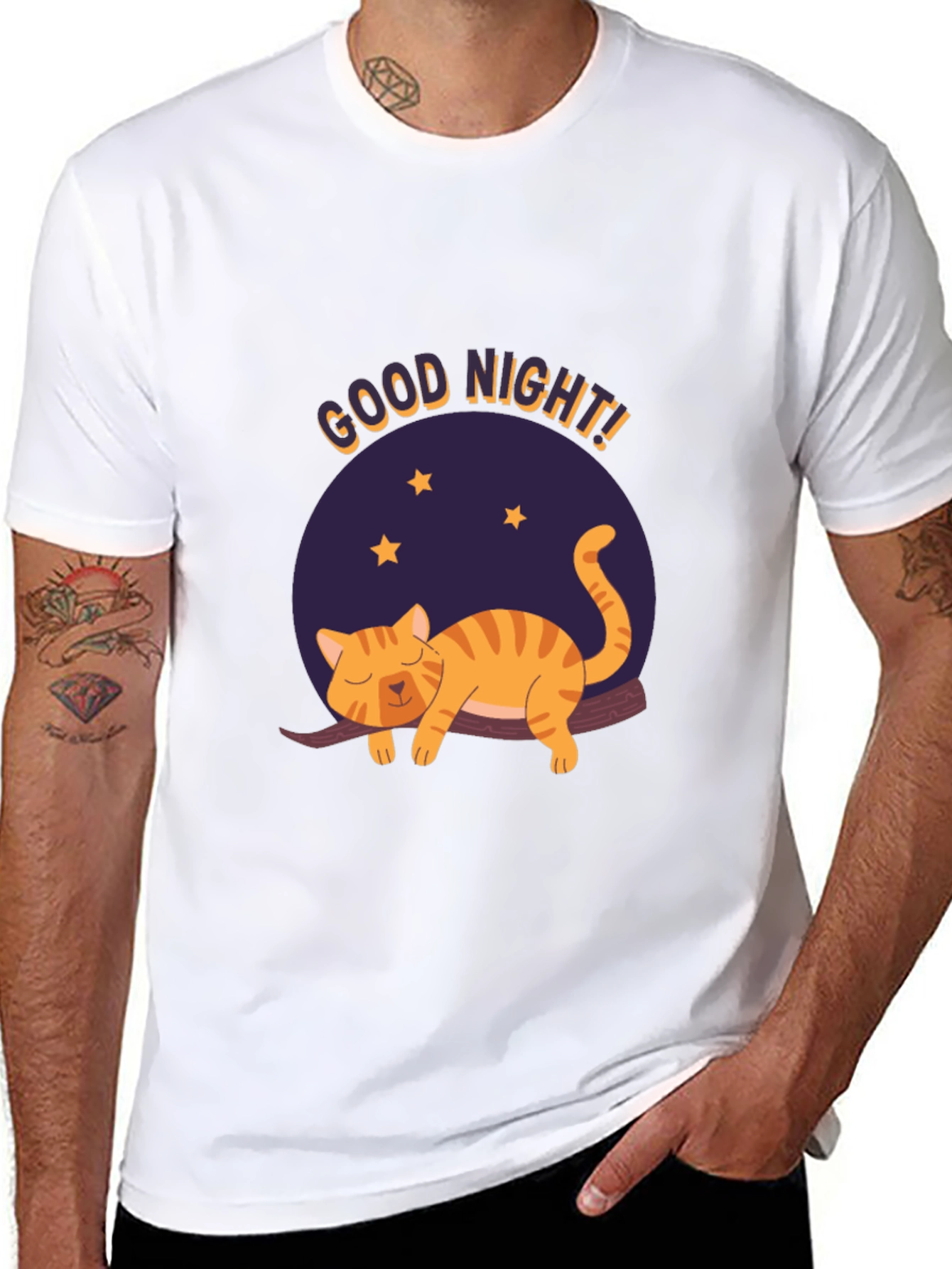 Black Good Night Cat Graphic T-Shirt - Black view 8