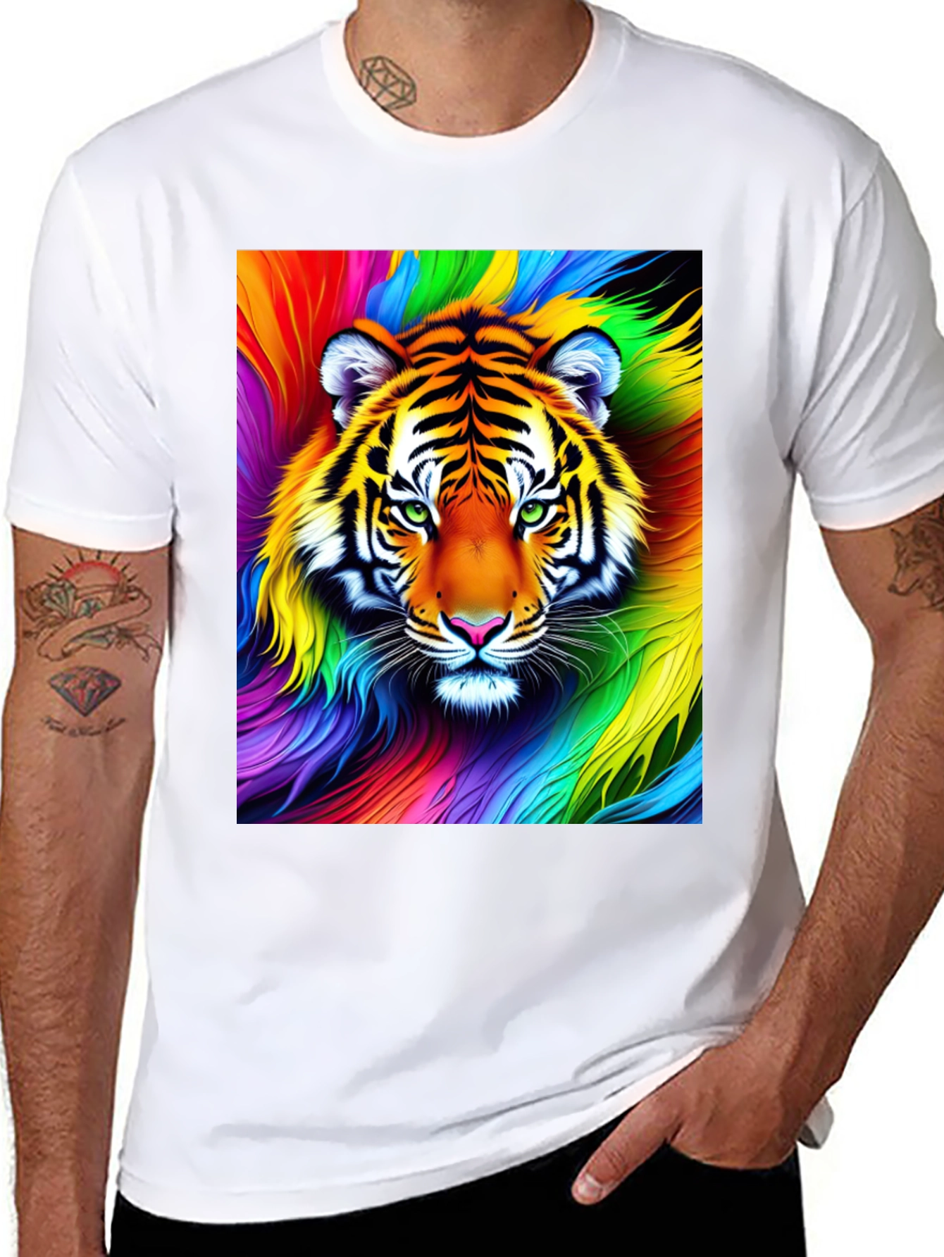 Black Rainbow Tiger Graphic Tee - Vibrant Unisex Shirt view 8