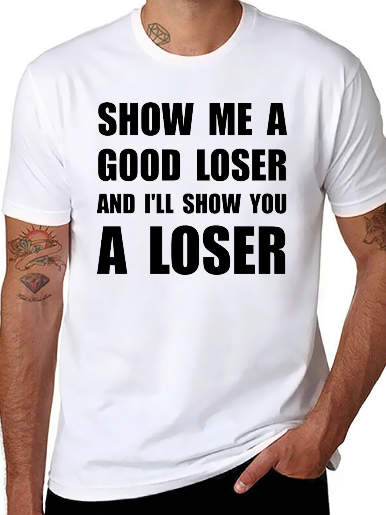 Black Funny Loser Graphic T-Shirt, Black Cotton Tee view 8