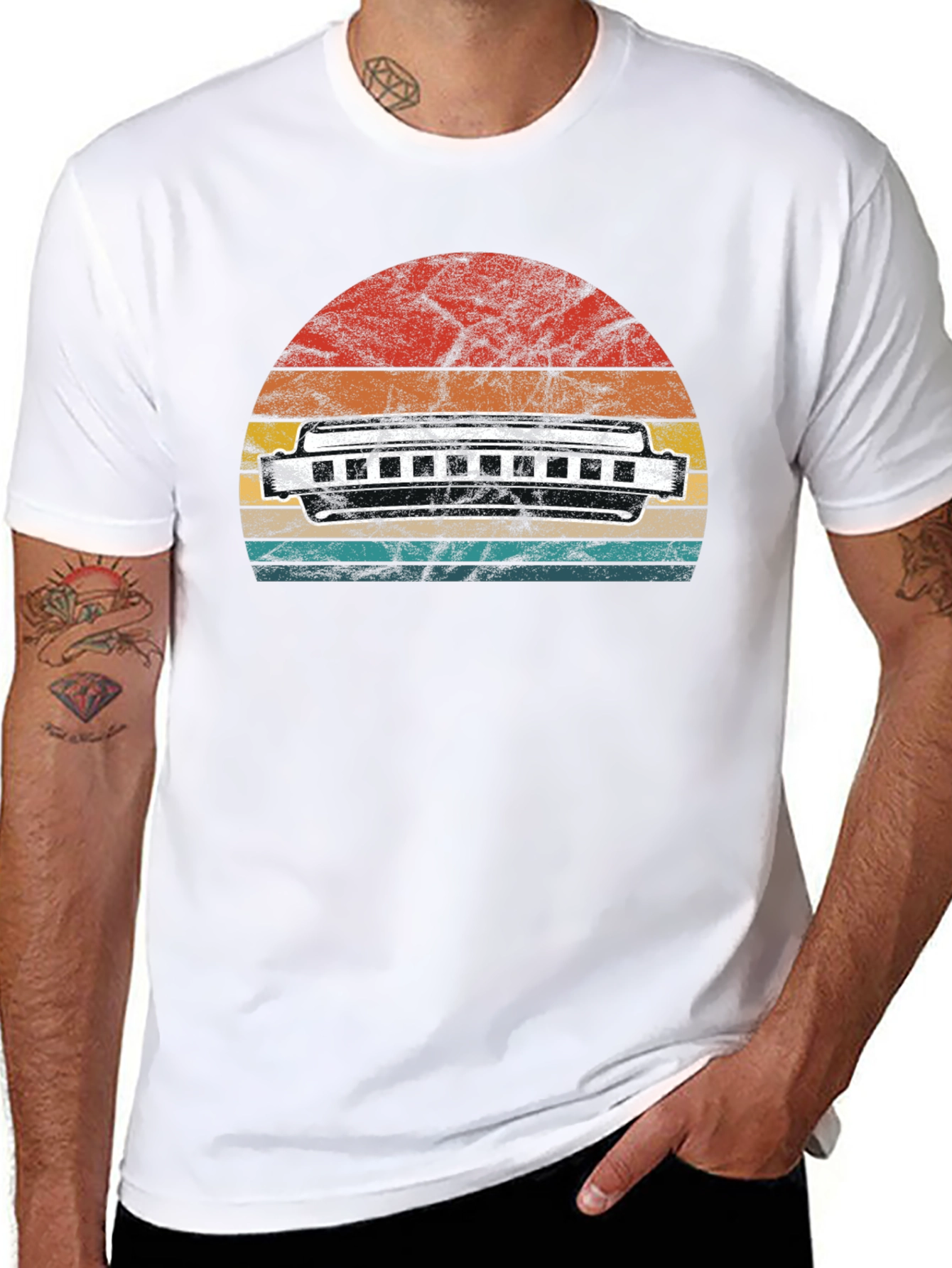 Black Vintage Harmonica Sunset T-Shirt view 8