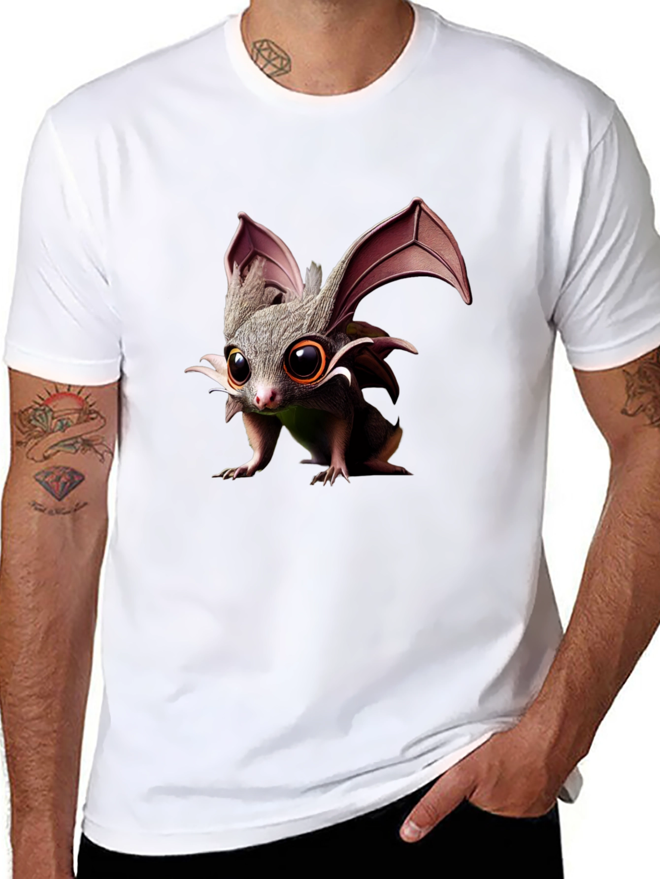 Black Cute Bat T-Shirt - Unisex Black Tee view 8