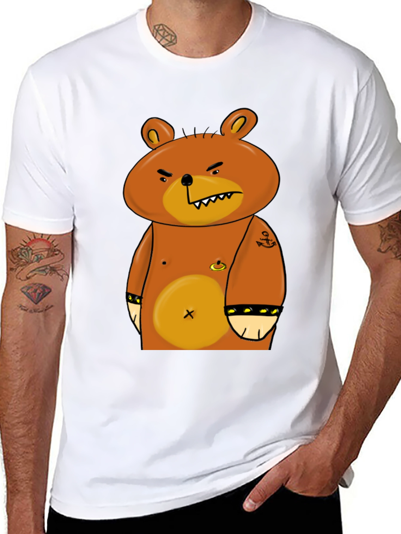 Black Angry Cartoon Bear Graphic T-Shirt view 8