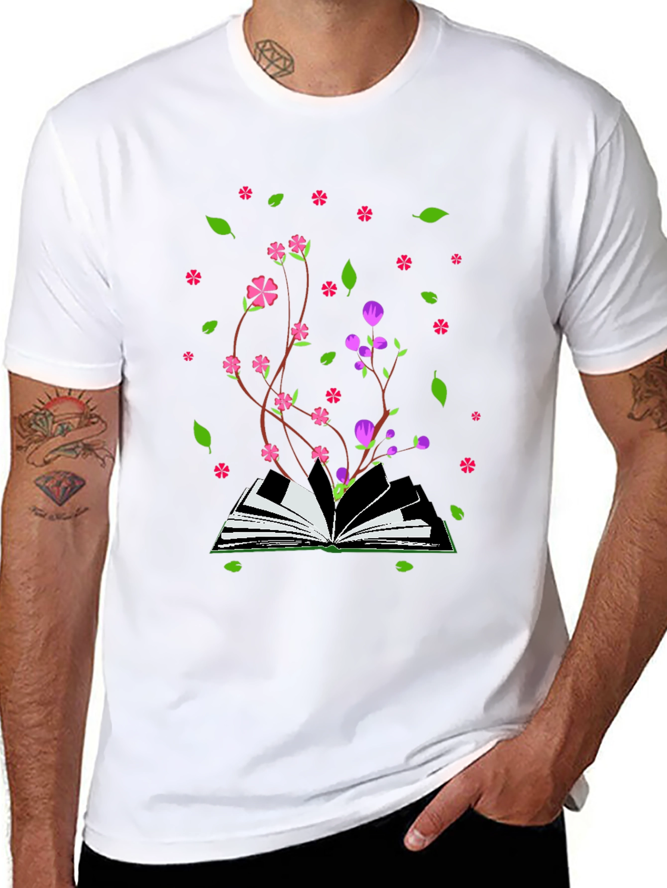 Black Blooming Book T-Shirt - Nature Inspired Design view 8