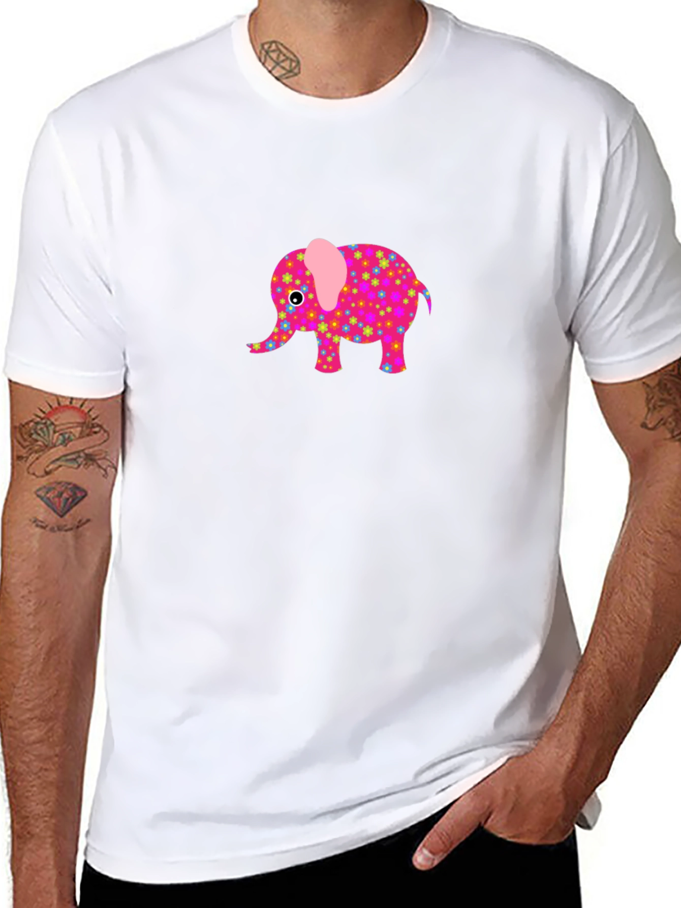 Black Black T-Shirt with Cute Elephant Graphic view 8