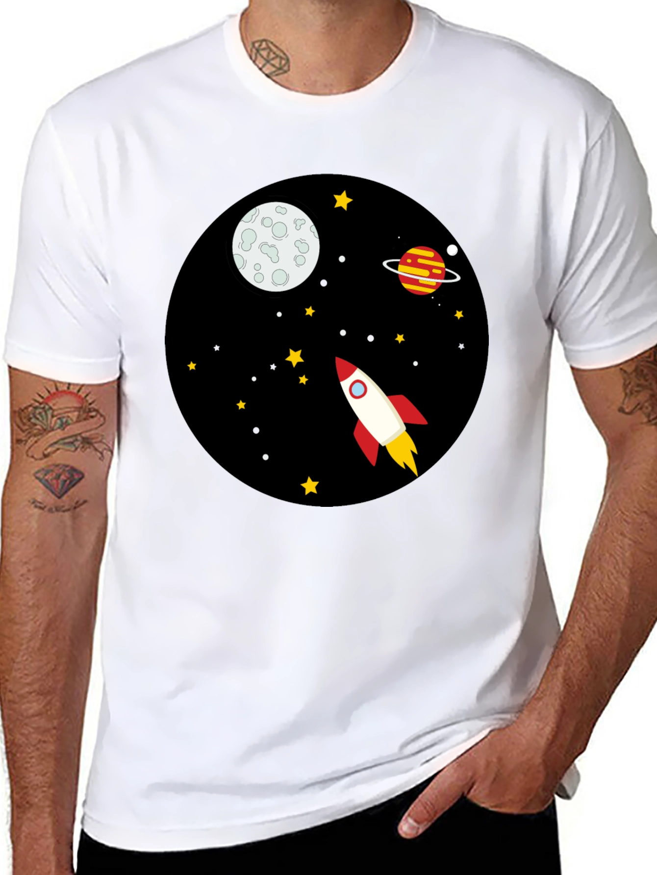 Black Space Rocket Graphic Tee - Unisex Black T-Shirt view 8