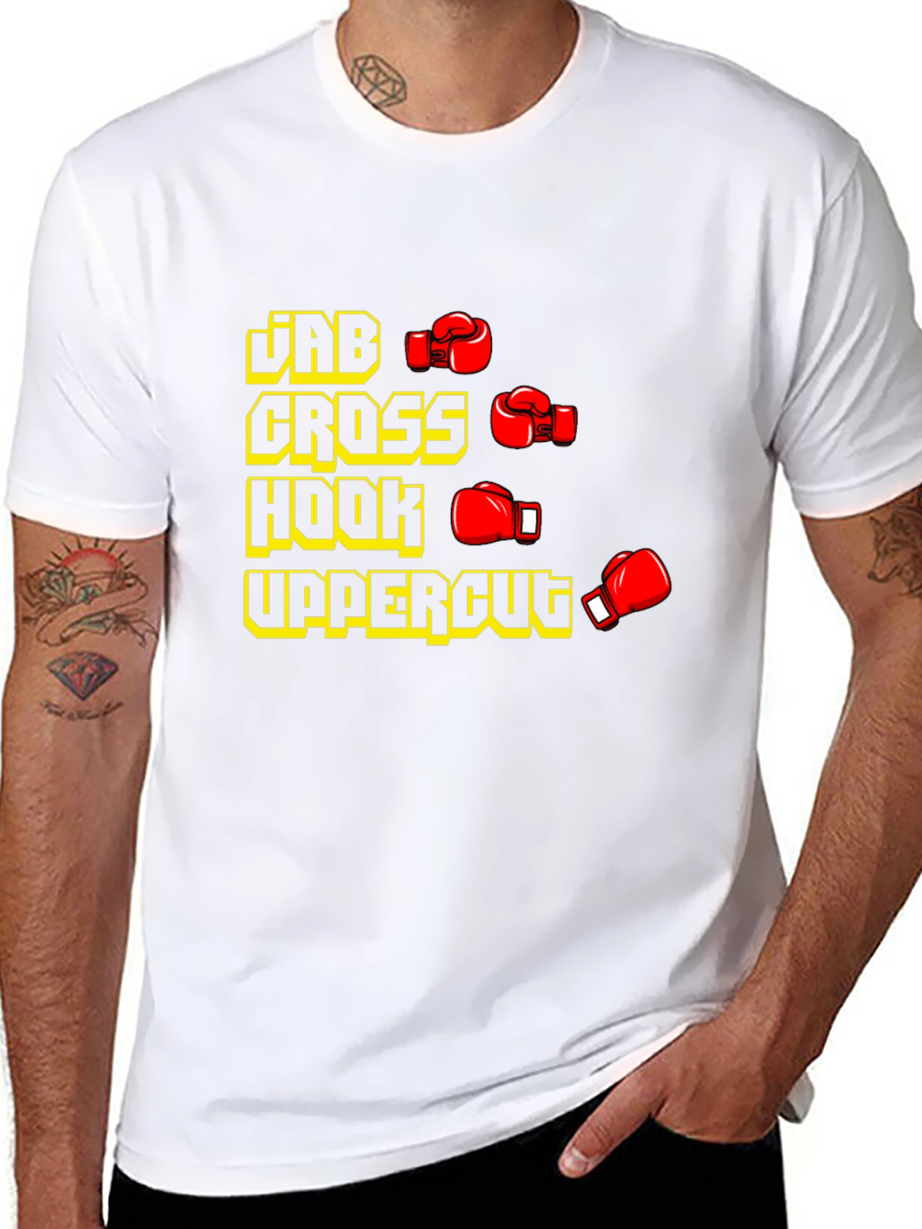 Black Boxing Punches Black T-Shirt: Jab, Cross, Hook, Uppercut view 8