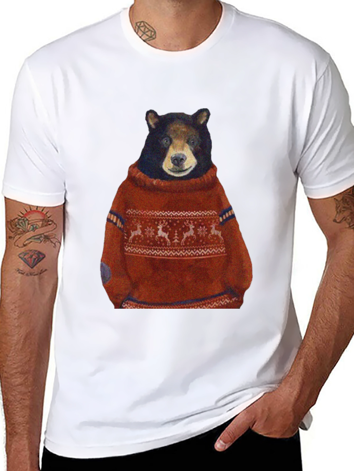 Black Bear in Sweater Graphic T-Shirt - Unique Design view 8