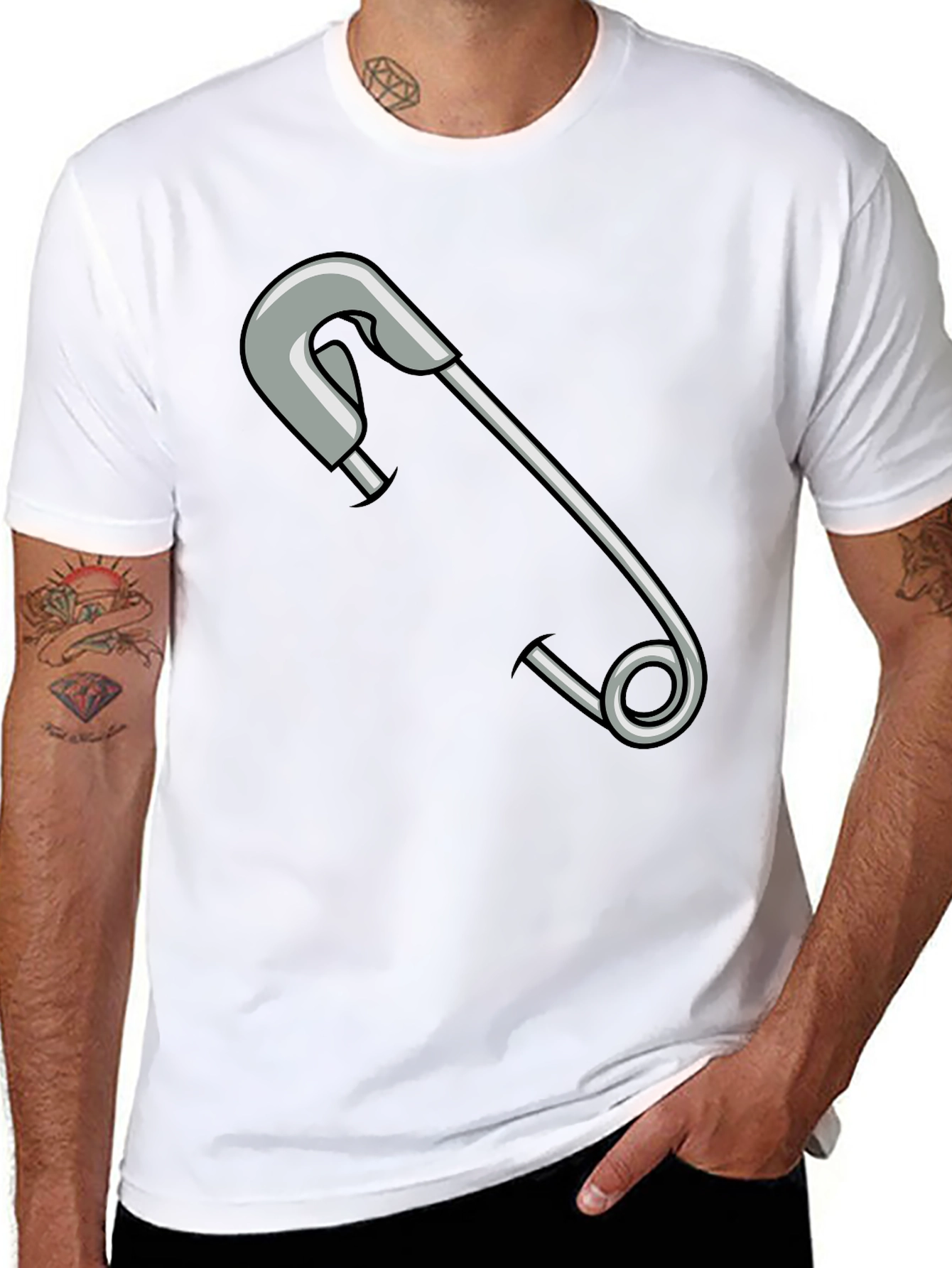 Black Safety Pin Graphic T-Shirt - Unisex Casual Tee view 8