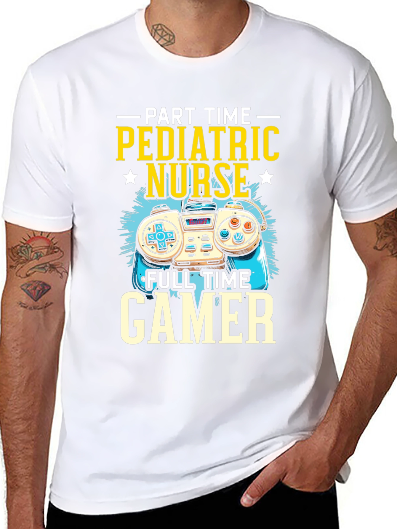 Black Pediatric Nurse Gamer T-Shirt - Funny Graphic Tee view 8