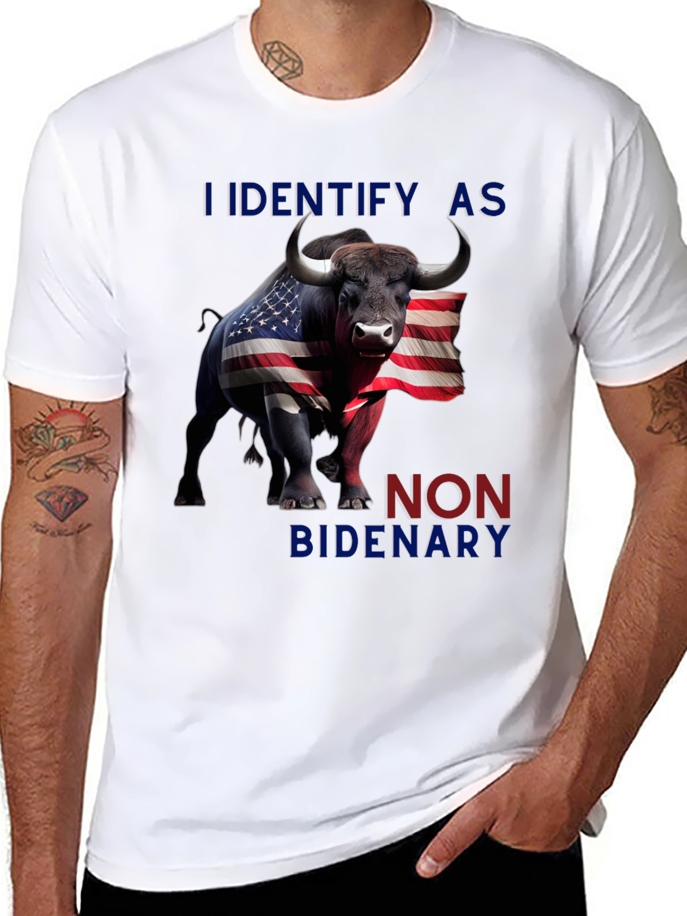 Black I Identify As Non Bidenary T-Shirt view 8
